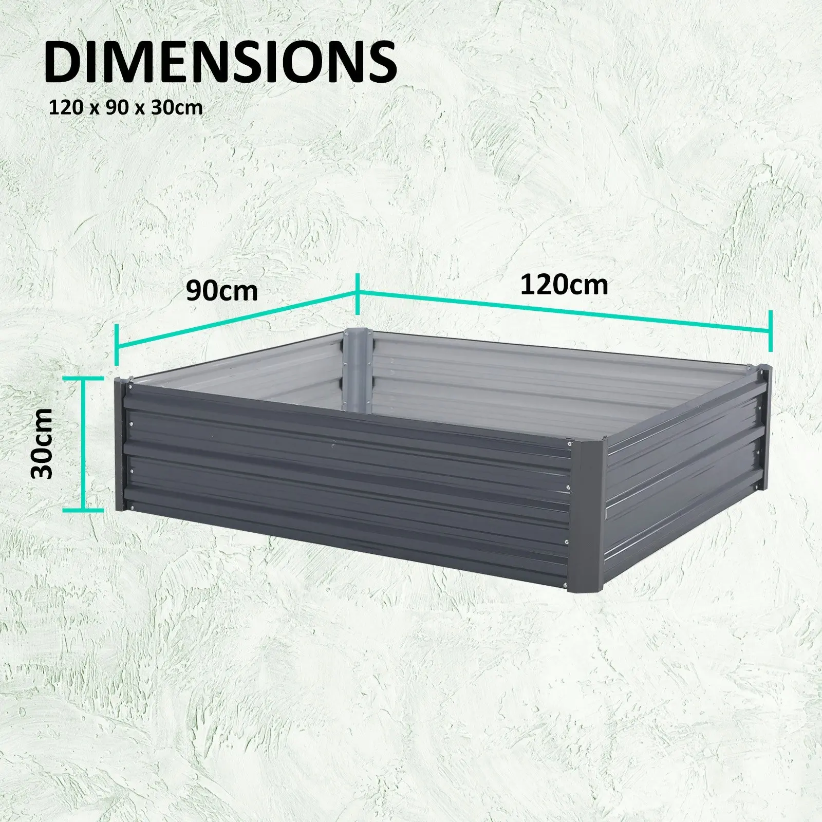 2X Raised Garden Bed Rectangular 120 x 90 x 30cm - GREY