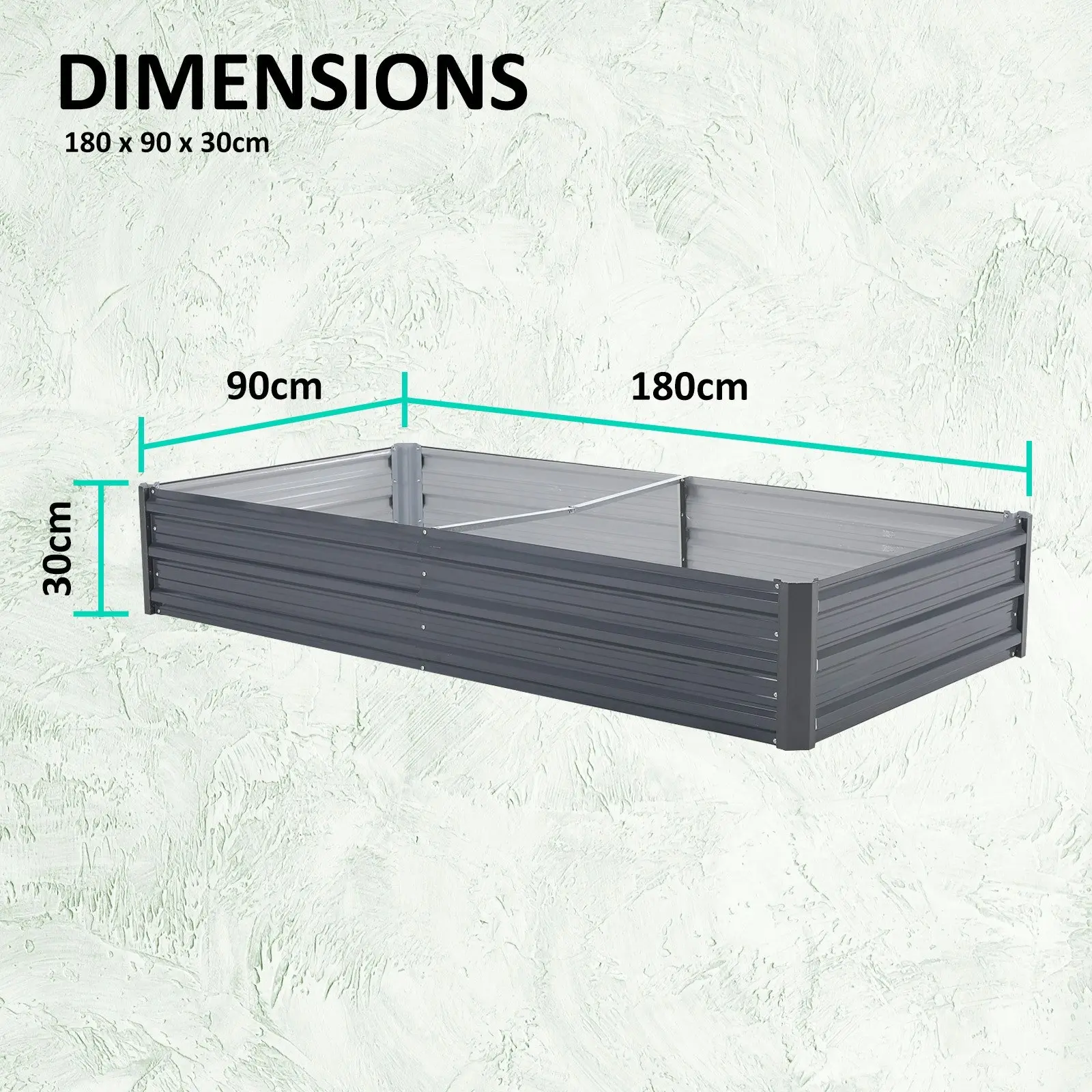 Raised Garden Bed Rectangular 180 x 90 x 30cm - GREY