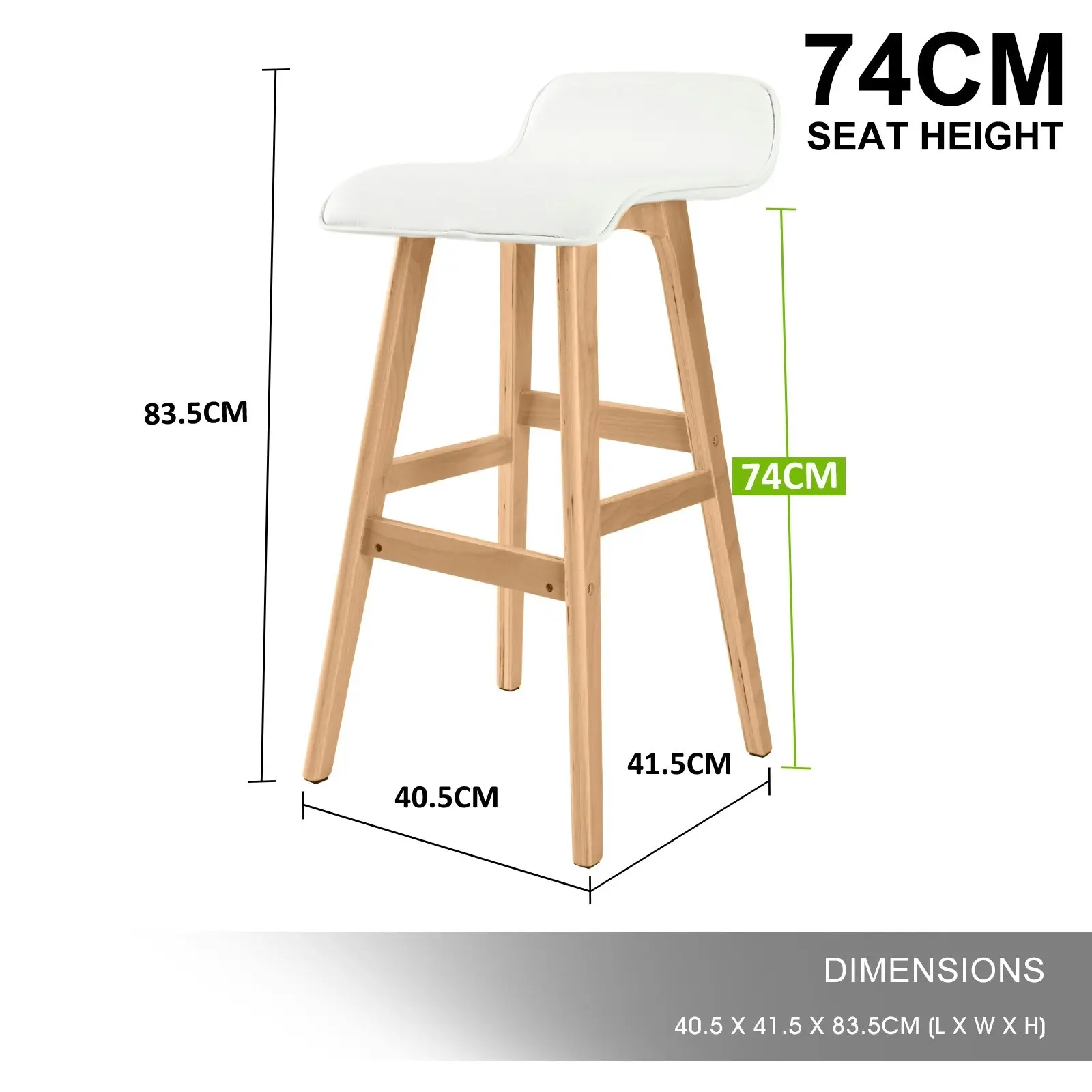 2X 74cm Wood Bar Stool Leather SOPHIA - WHITE