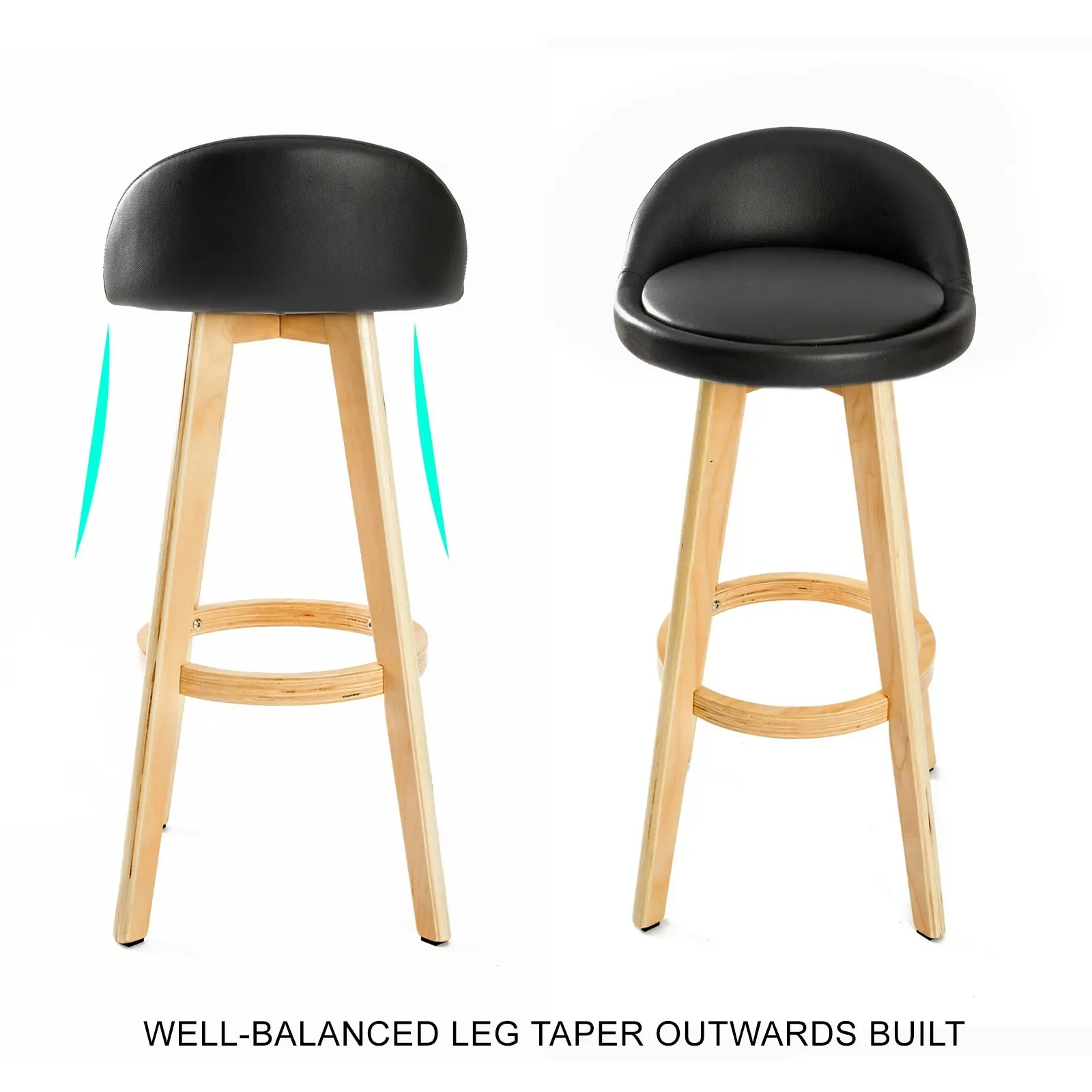 4X 72cm Wood Bar Stool Leather LEILA - BLACK