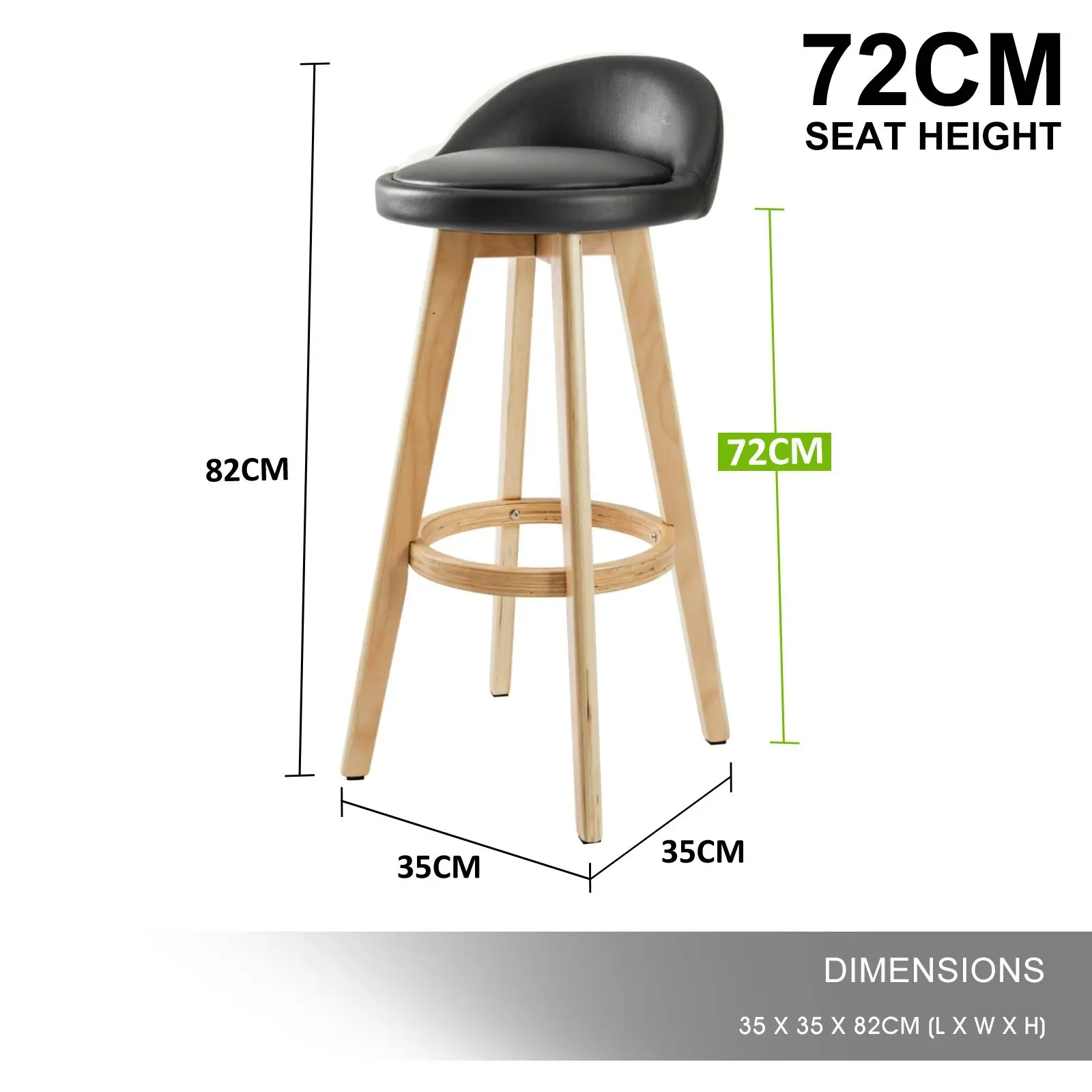 4X 72cm Wood Bar Stool Leather LEILA - BLACK