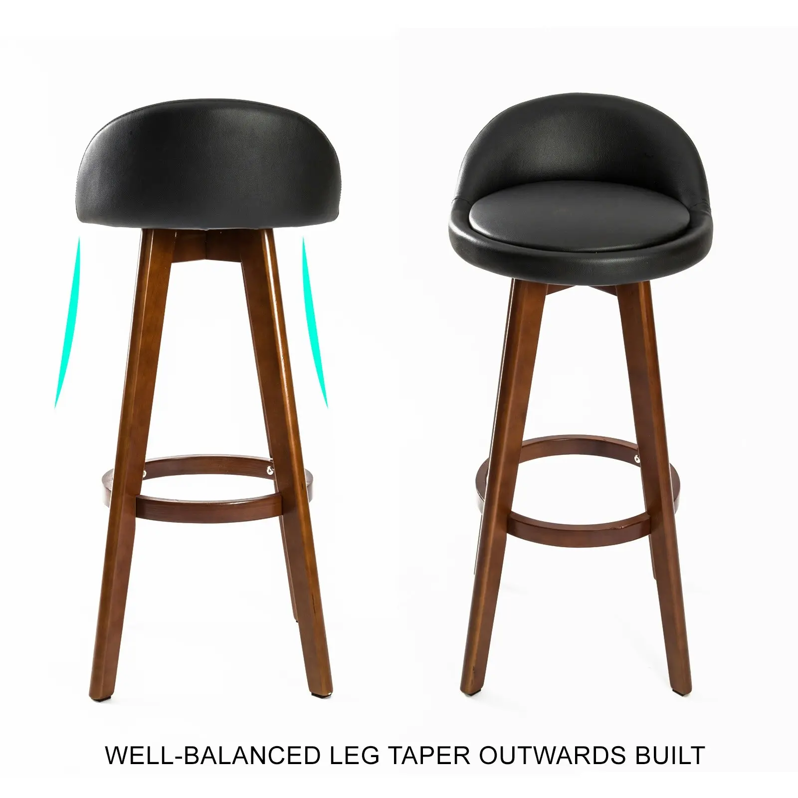 4X 72cm Wood Bar Stool Leather LEILA - BLACK BROWN