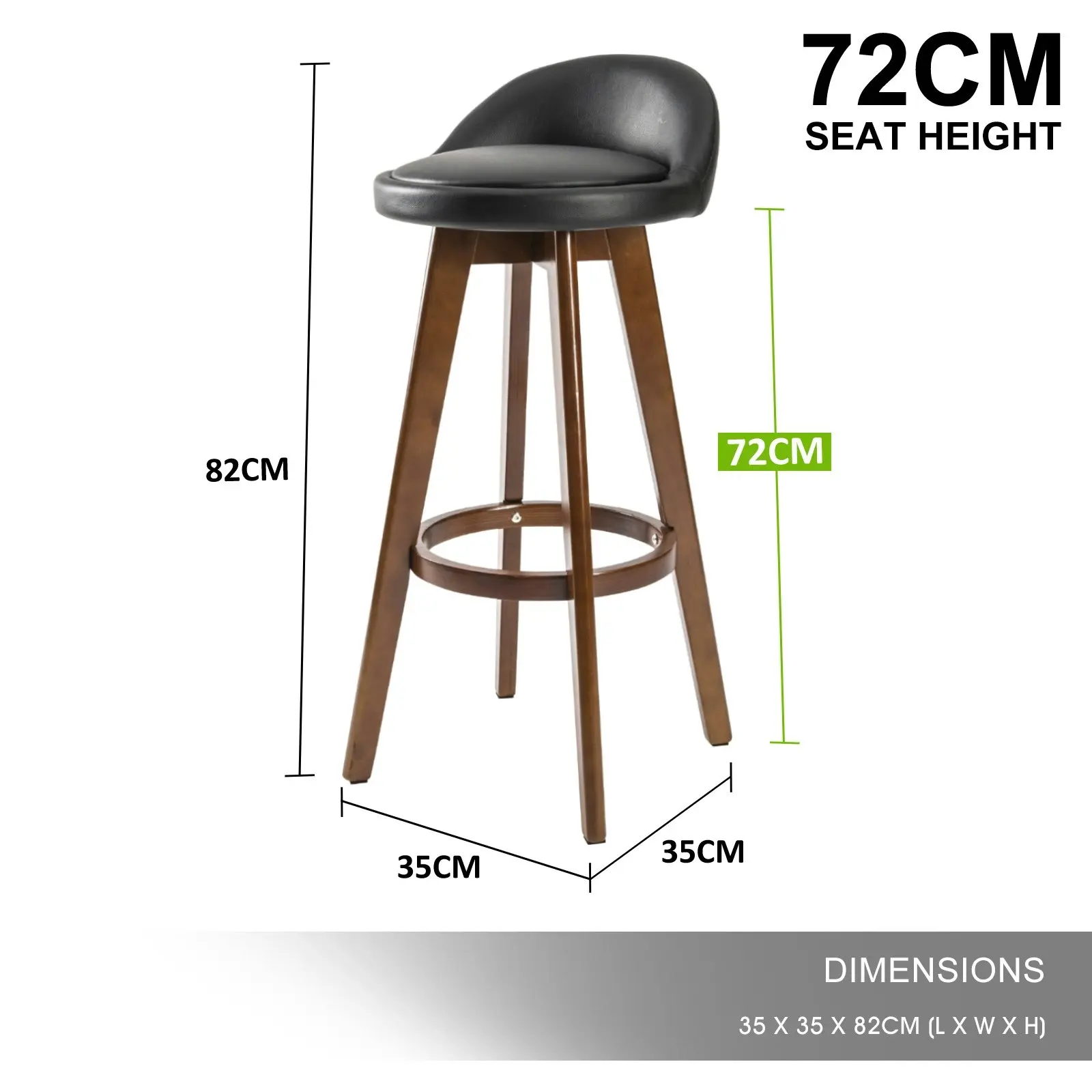 2X 72cm Wood Bar Stool Leather LEILA - BLACK BROWN