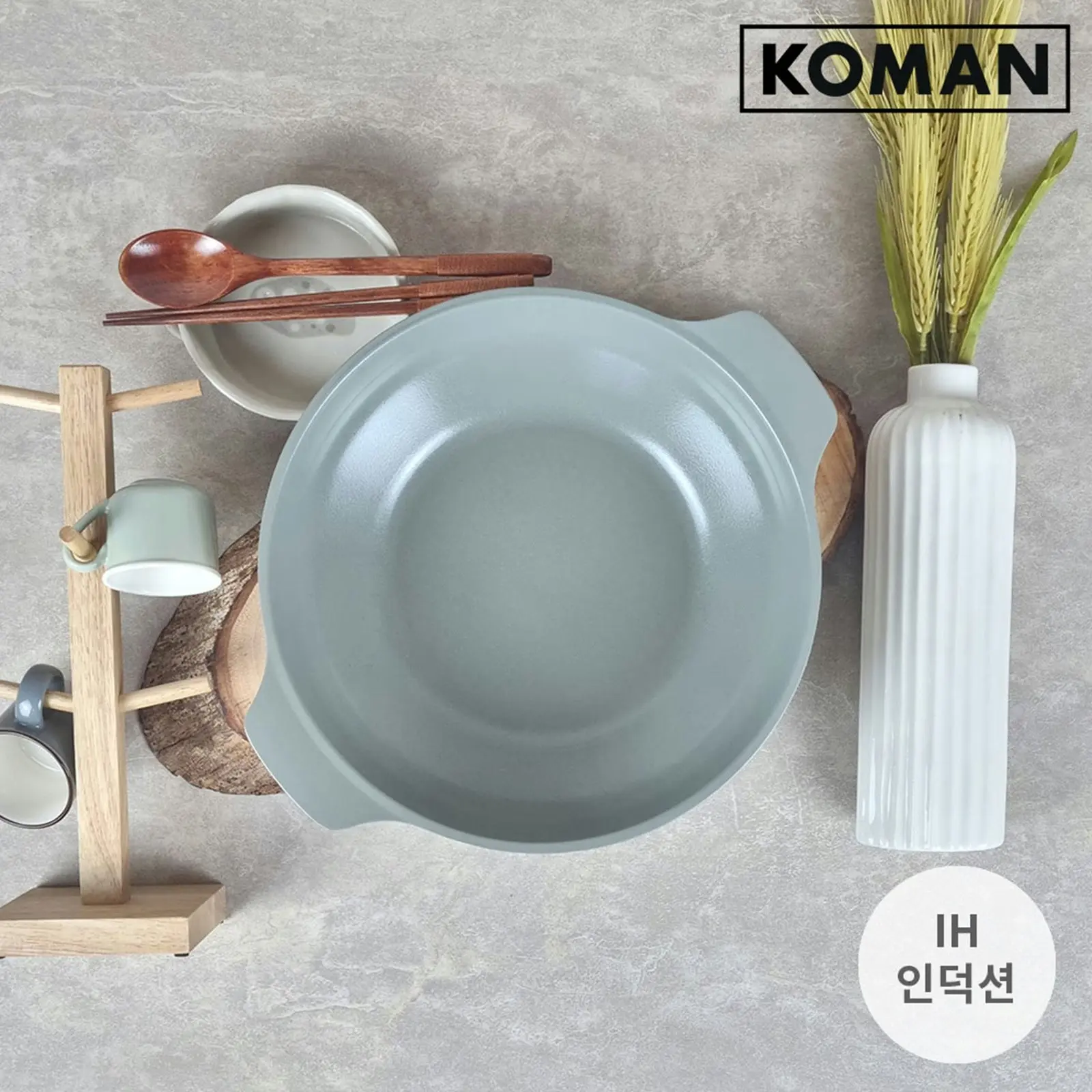 Koman 28cm Two Hands IH Wok + Glass Lid - GREY