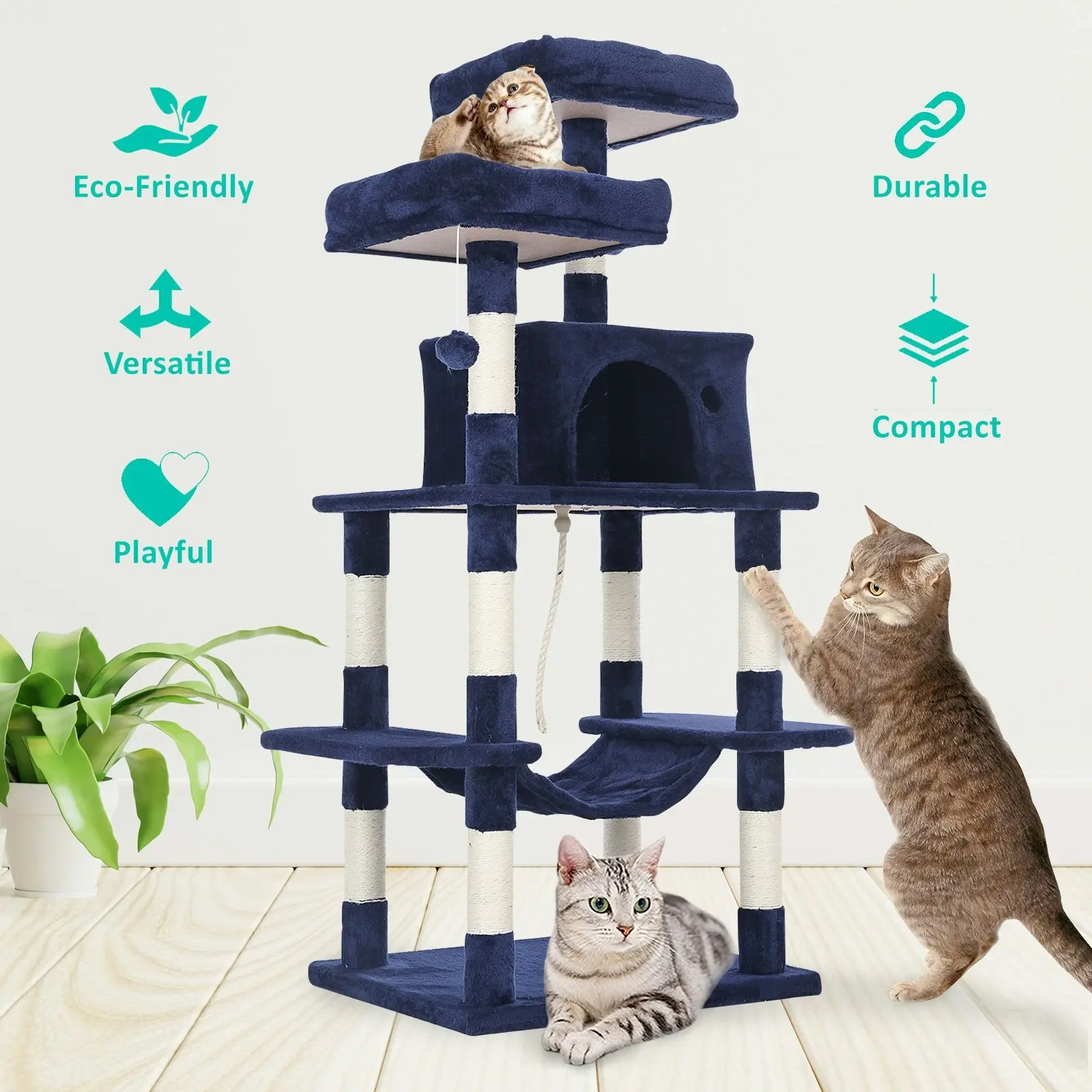 145cm Cat Tree Scratcher WHISKY - BLUE