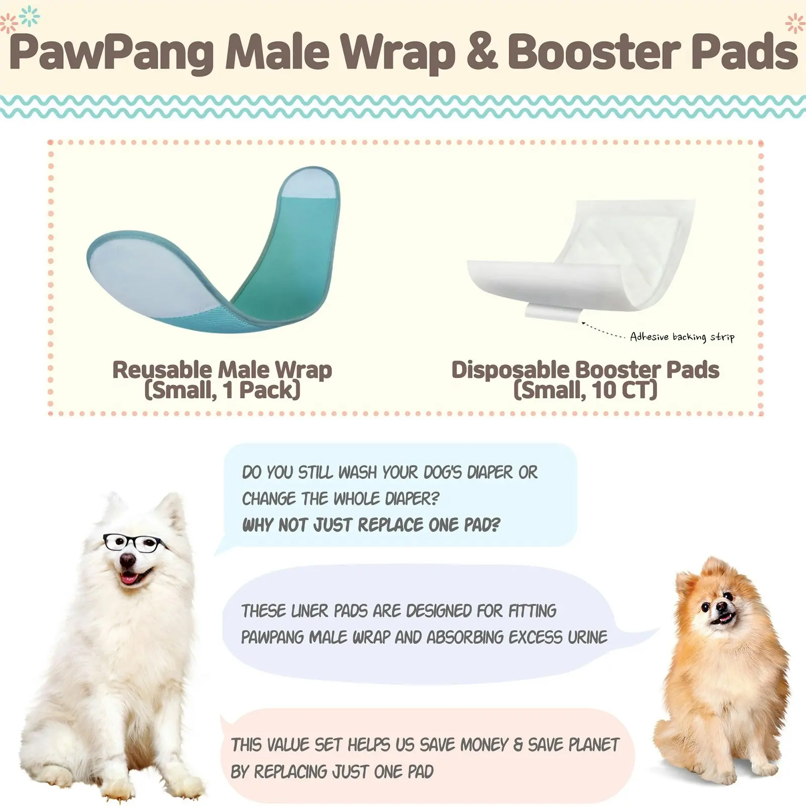 S Dog Male Wrap + 10X S Diaper Booster Pads