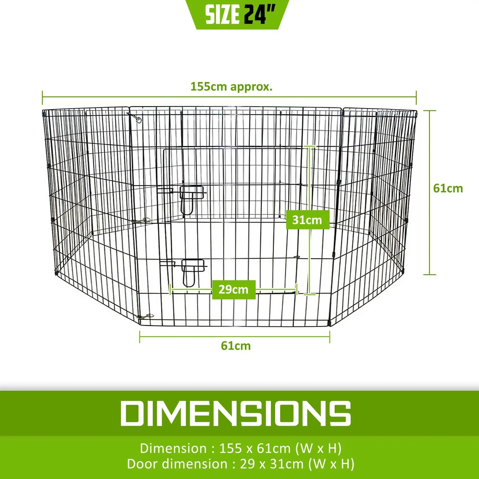 24in 8 Panel Foldable Pet Playpen With Cover