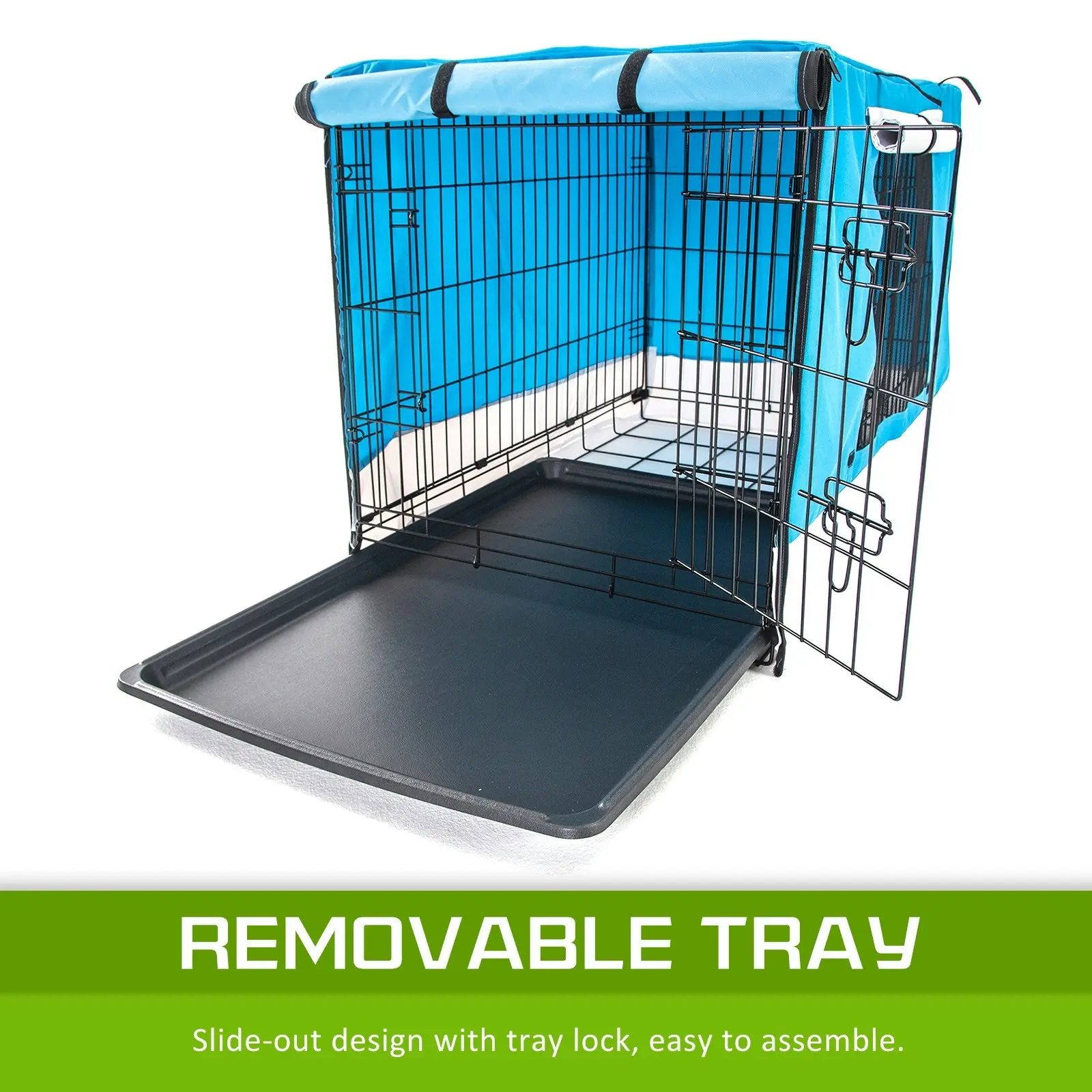 24in Foldable Wire Dog Cage with Tray + BLUE Cover