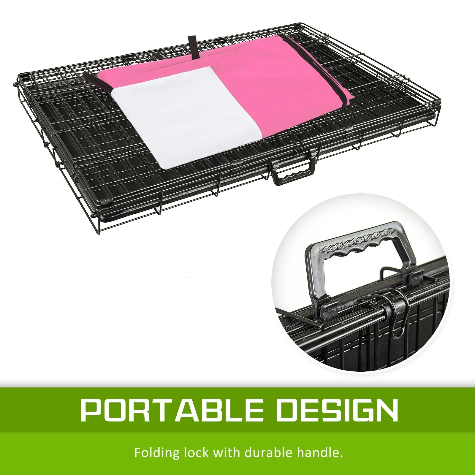 24in Foldable Wire Dog Cage with Tray + PINK Cover