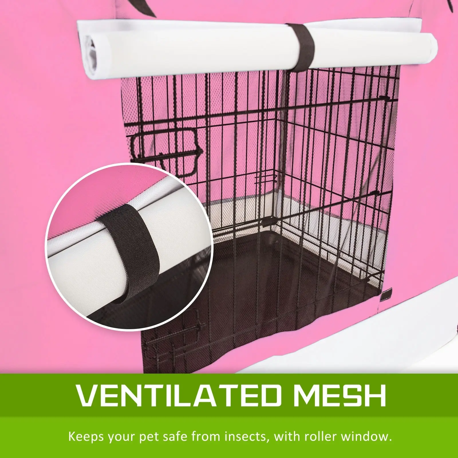 24in Foldable Wire Dog Cage with Tray + PINK Cover