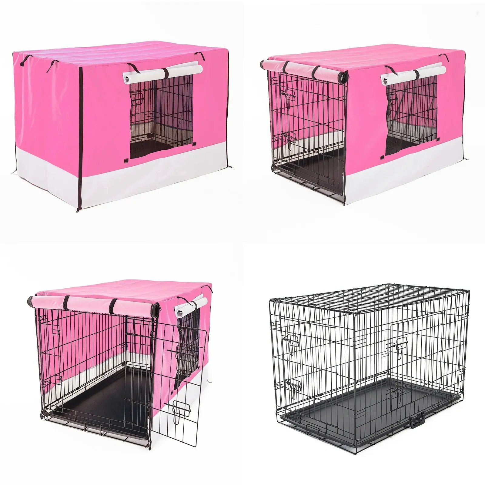 24in Foldable Wire Dog Cage with Tray + PINK Cover