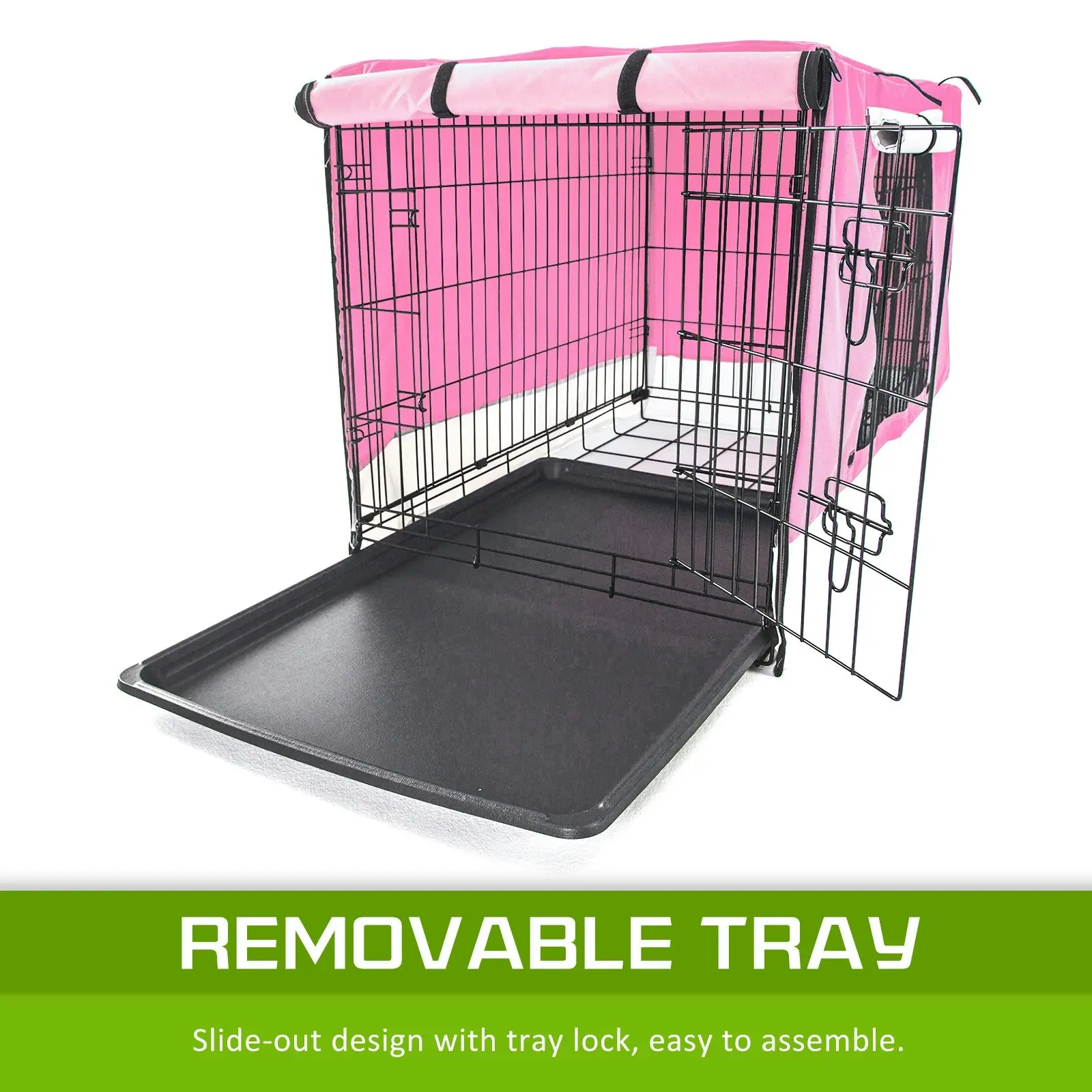 24in Foldable Wire Dog Cage with Tray + PINK Cover