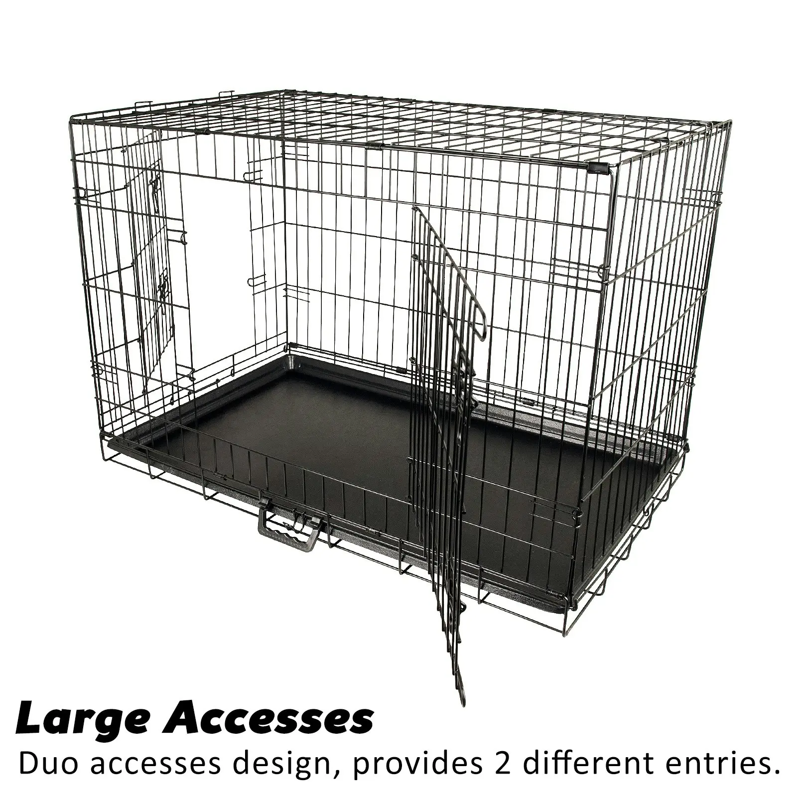 24in Foldable Wire Dog Cage with Tray + Cushion Mat + BLUE Cover