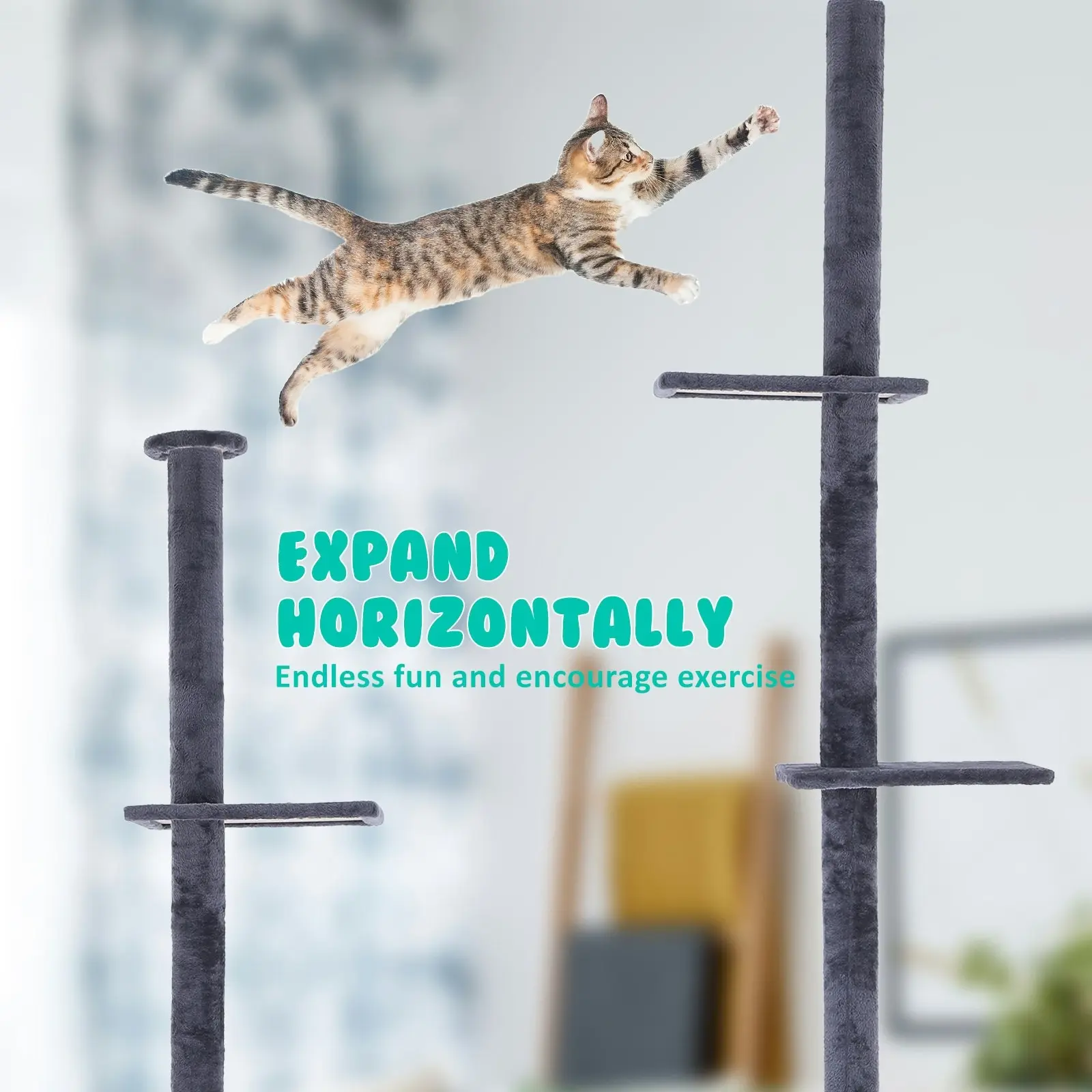 278cm Cat Tree Scratcher Floor to Ceiling PILLAR - GREY