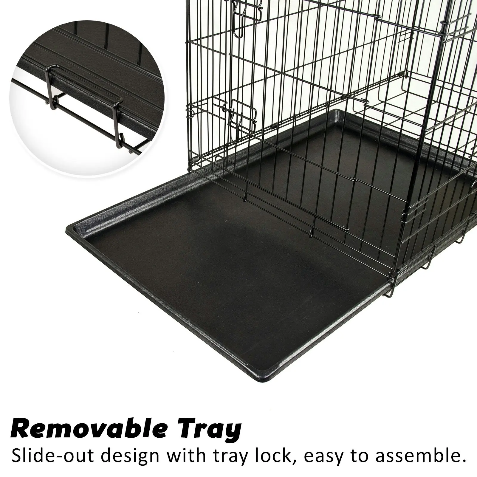 24in Foldable Wire Dog Cage with Tray + Cushion Mat