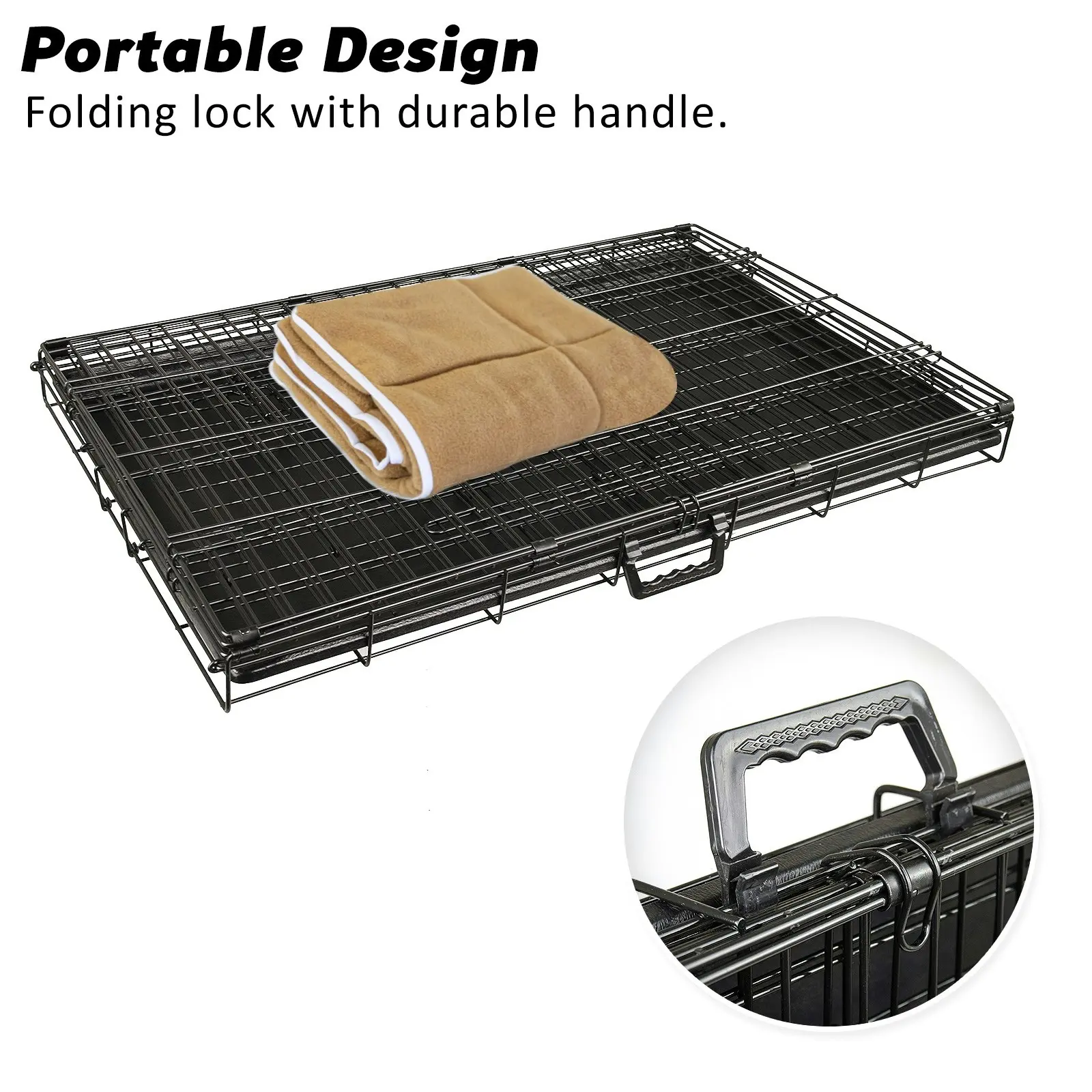 24in Foldable Wire Dog Cage with Tray + Cushion Mat