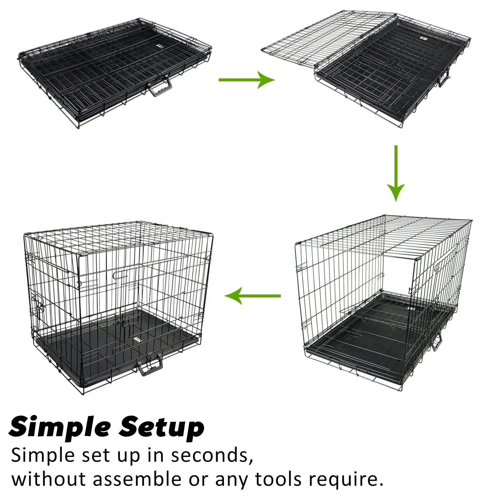 24in Foldable Wire Dog Cage with Tray + Cushion Mat