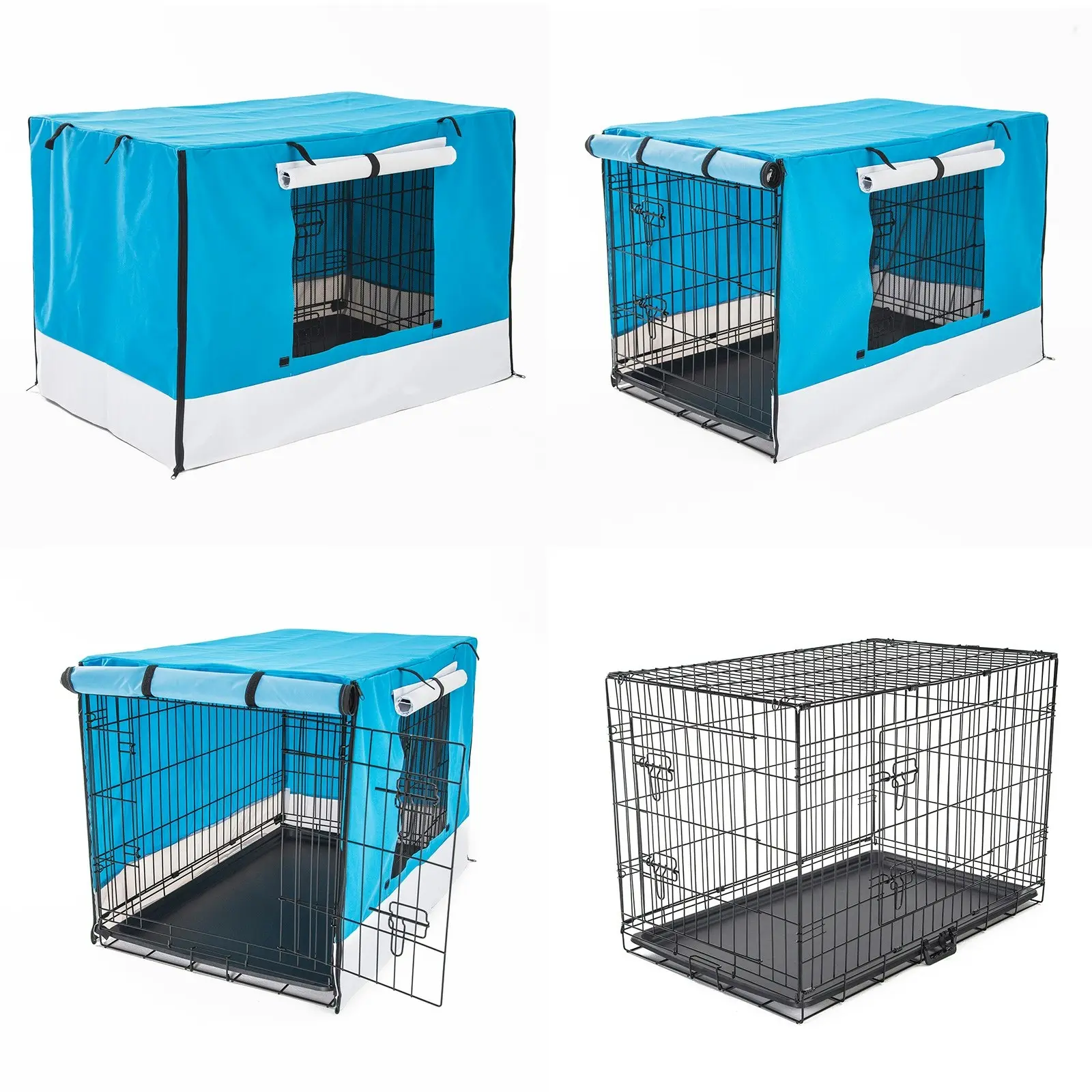 30in Foldable Wire Dog Cage with Tray + BLUE Cover