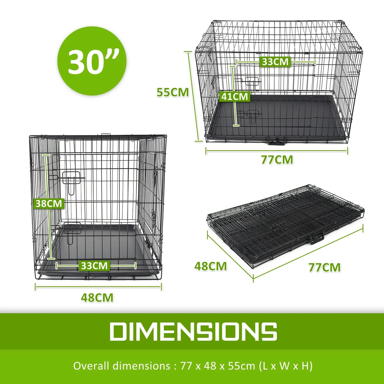 30in Foldable Wire Dog Cage with Tray + BLUE Cover