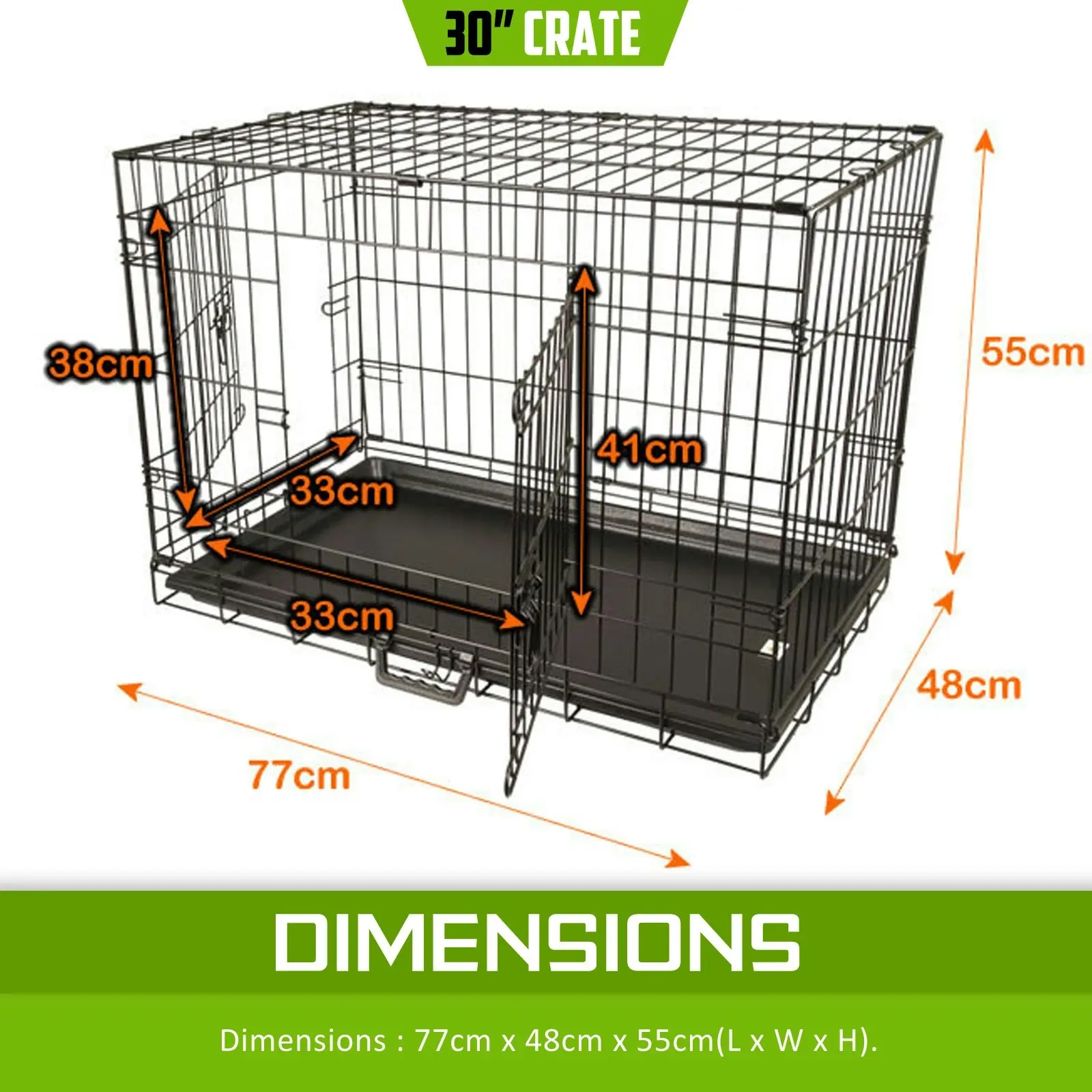 30in Foldable Wire Dog Cage with Tray