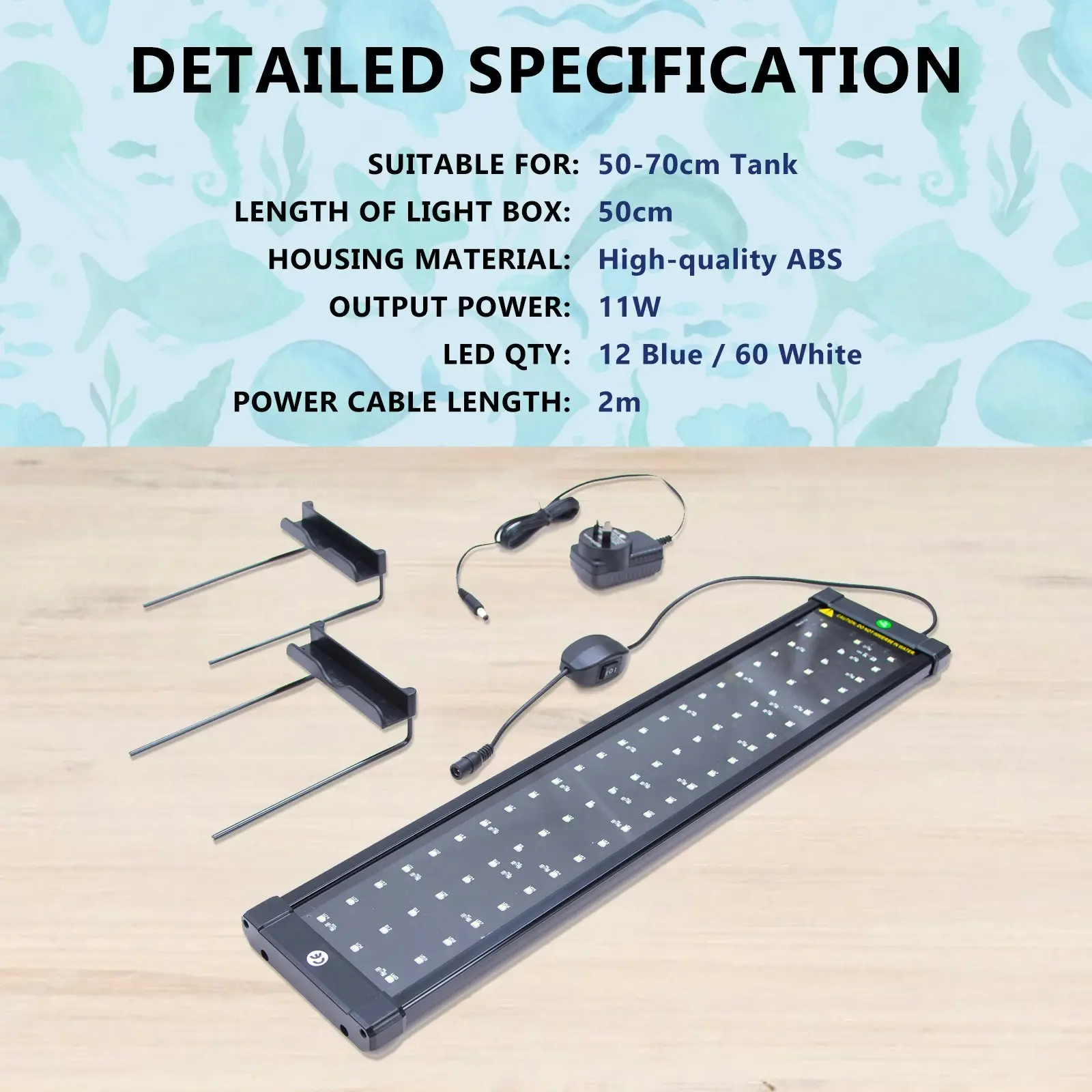 2X Aquarium Blue White LED - 11W 50-70cm