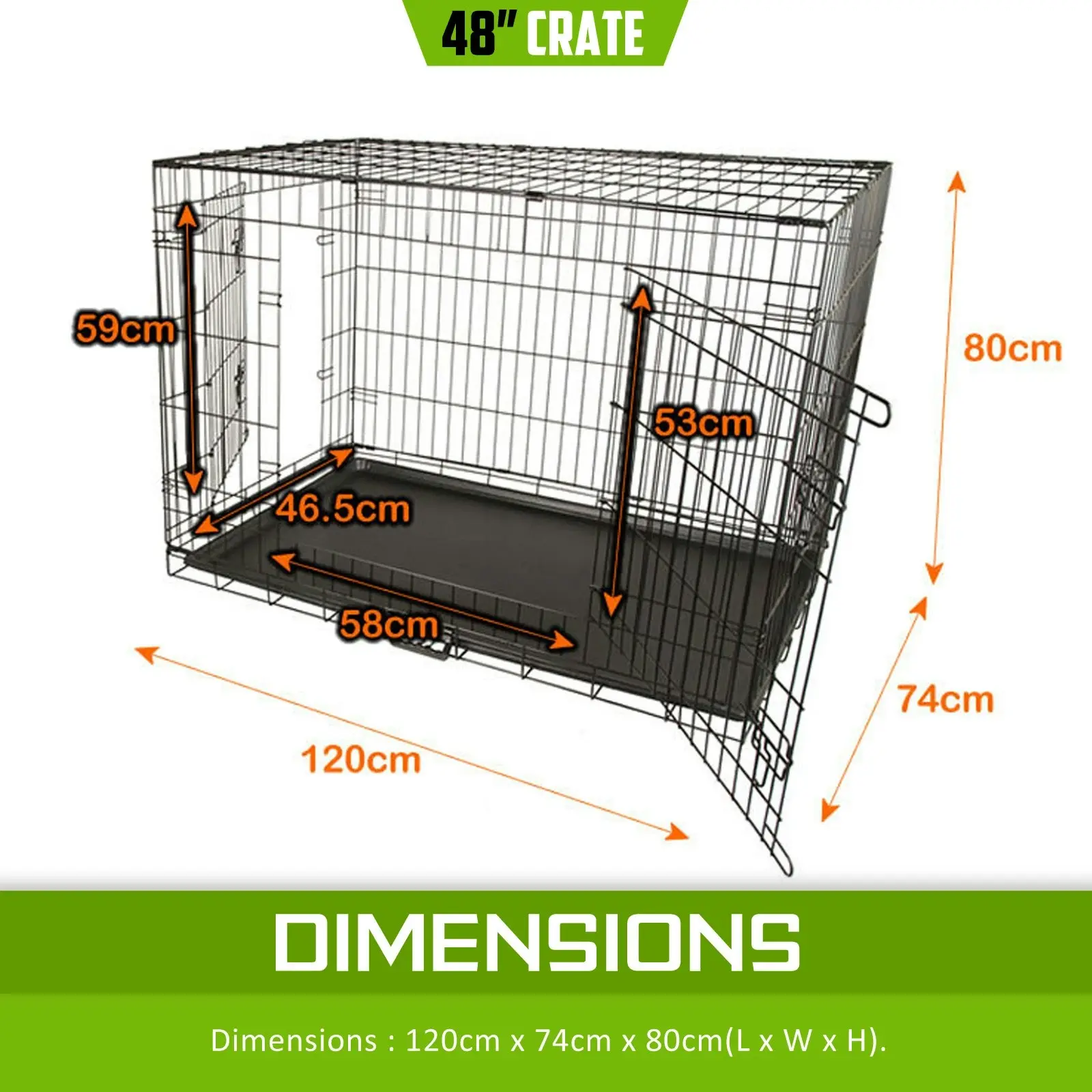 48in Foldable Wire Dog Cage with Tray