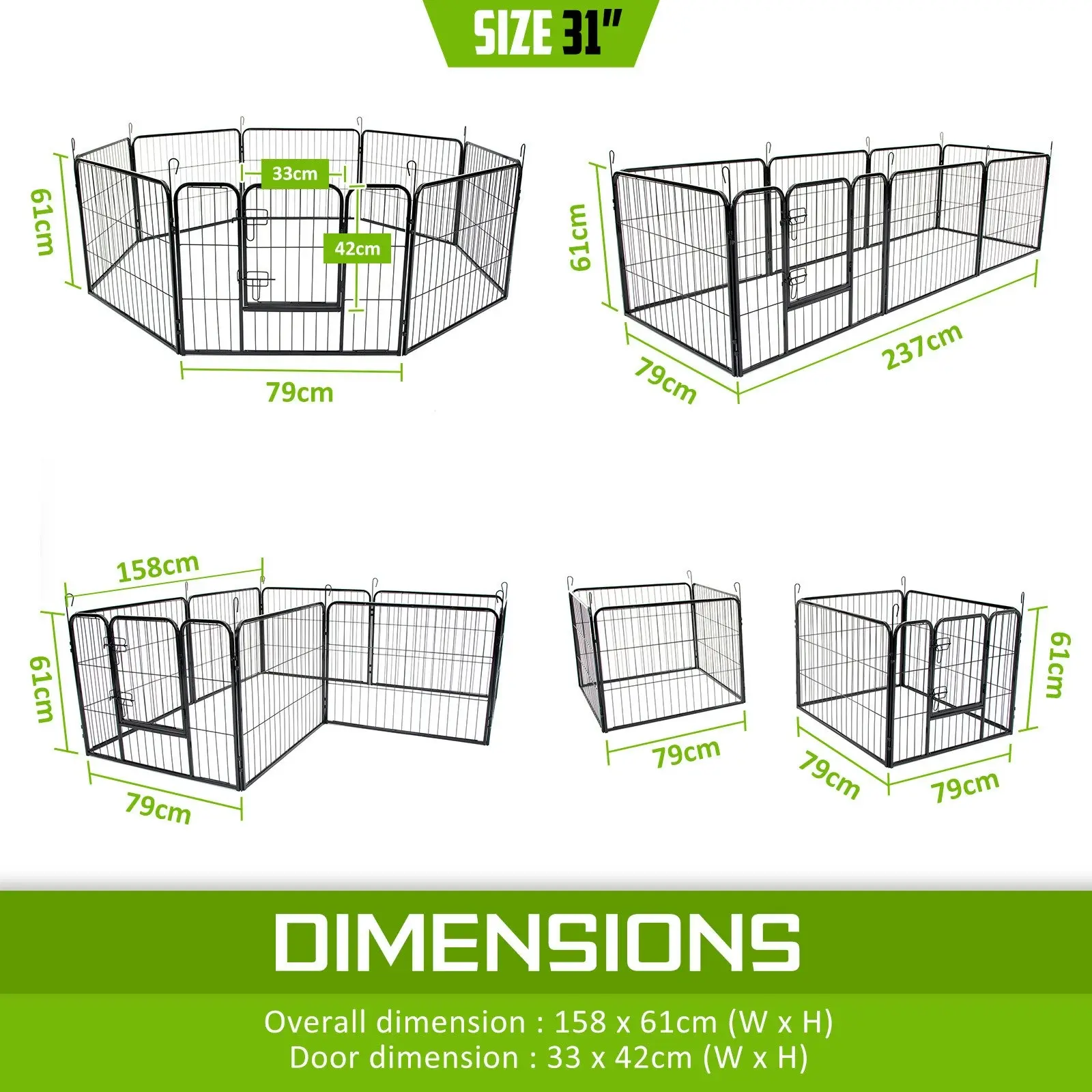 31in Heavy Duty 8 Panel Foldable Pet Playpen