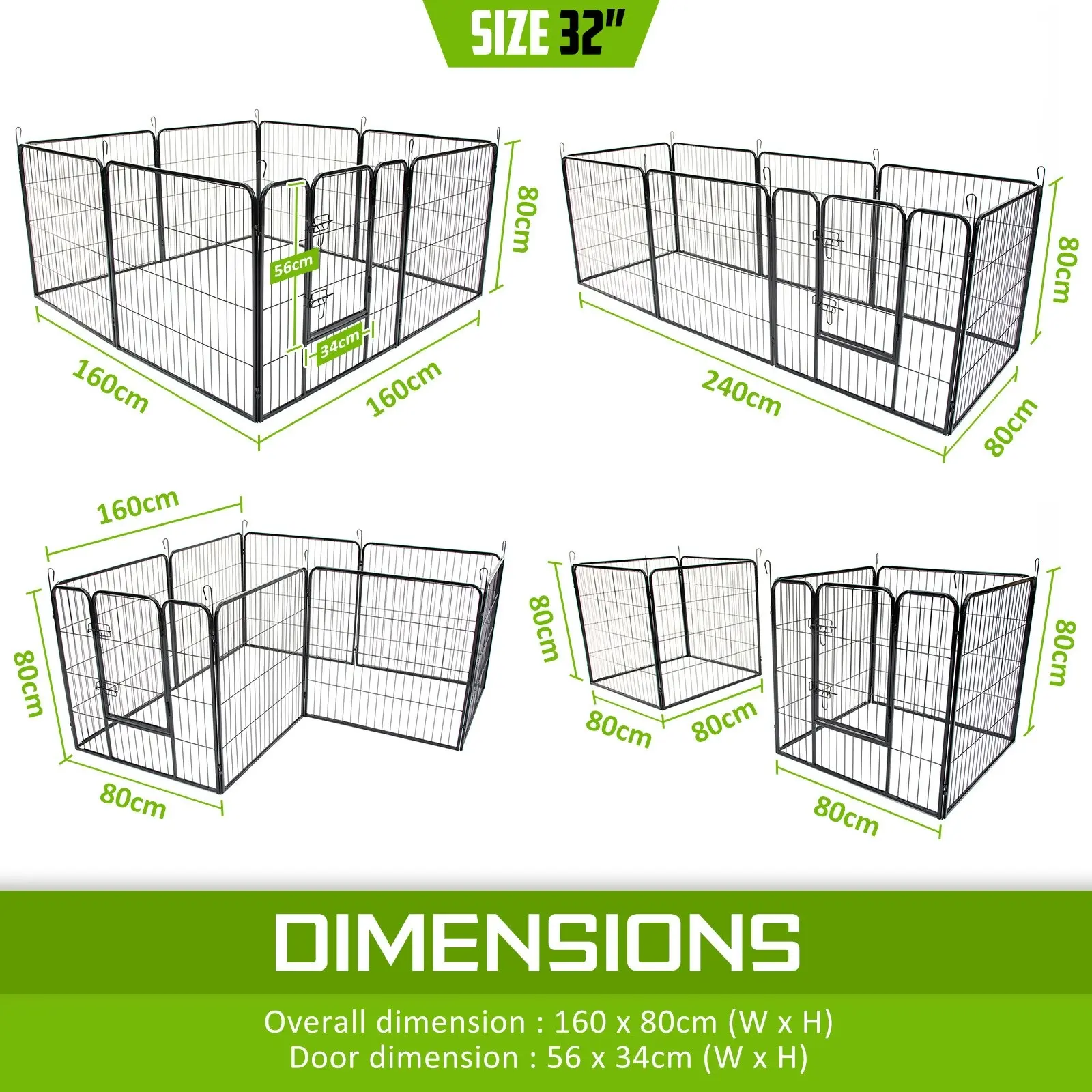 32in Heavy Duty 8 Panel Foldable Pet Playpen With Cover