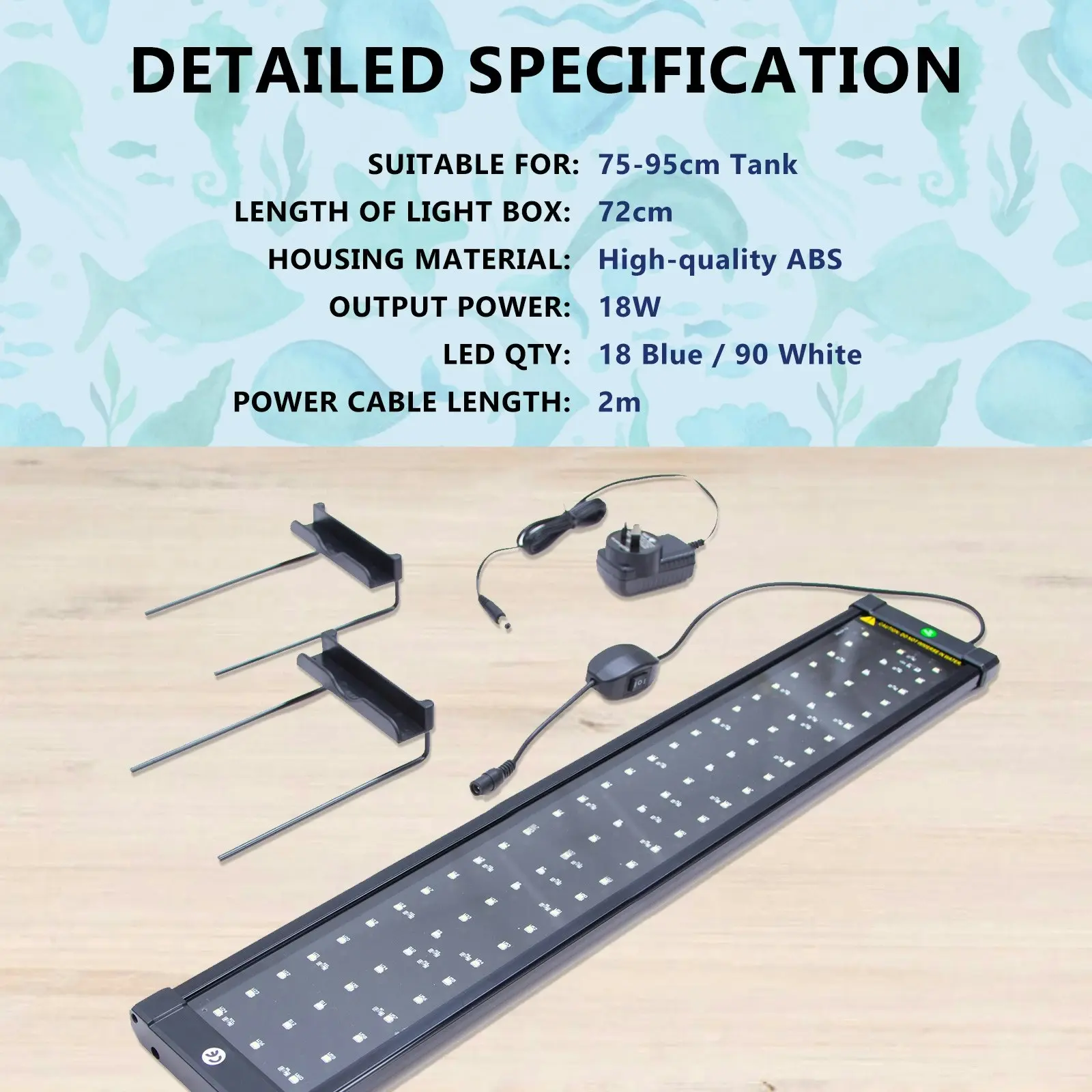 2X Aquarium Blue White LED - 18W 75-95cm