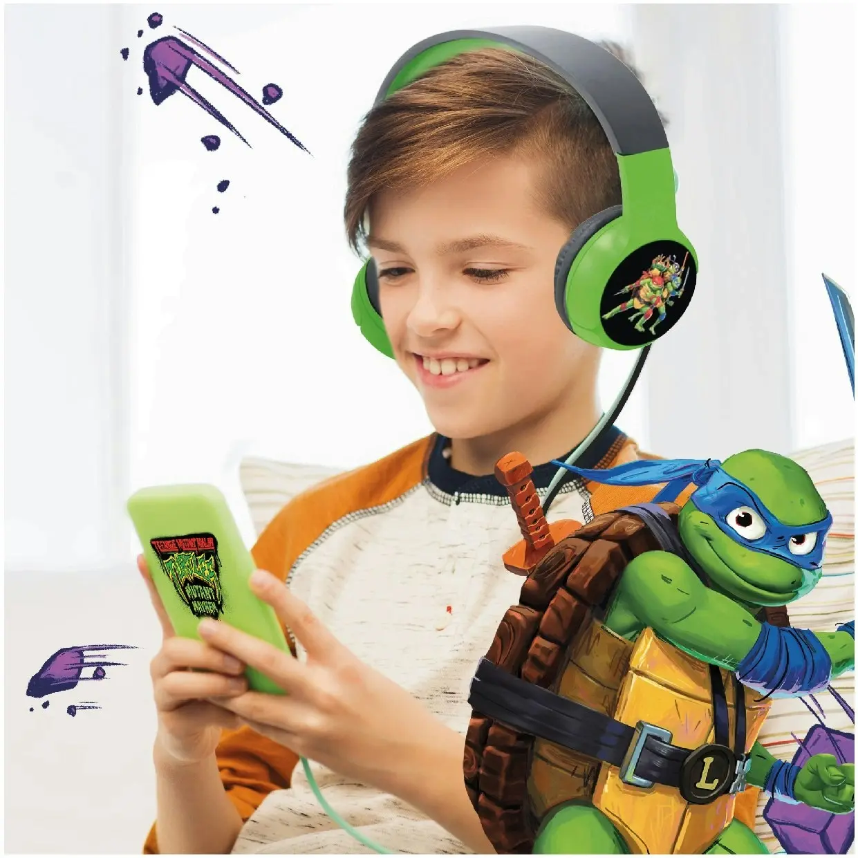 TMNT Wired Kids Foldable Headphones - Safe Audio for Young Ninja Turtles Fans