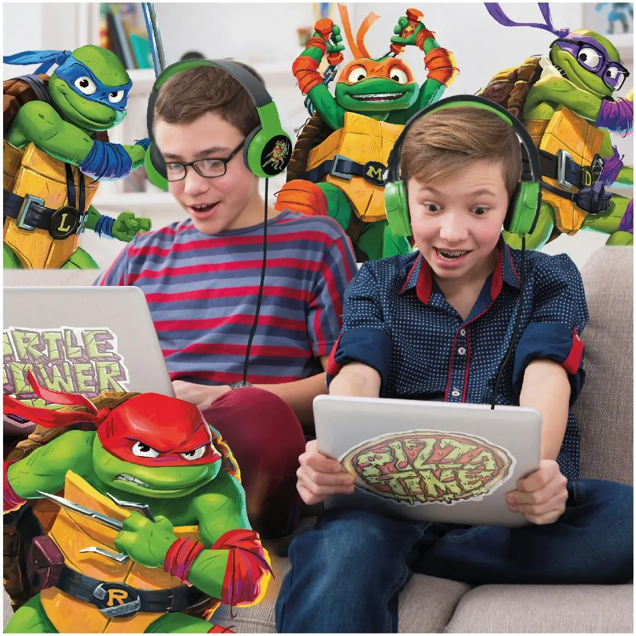 TMNT Wired Kids Foldable Headphones - Safe Audio for Young Ninja Turtles Fans