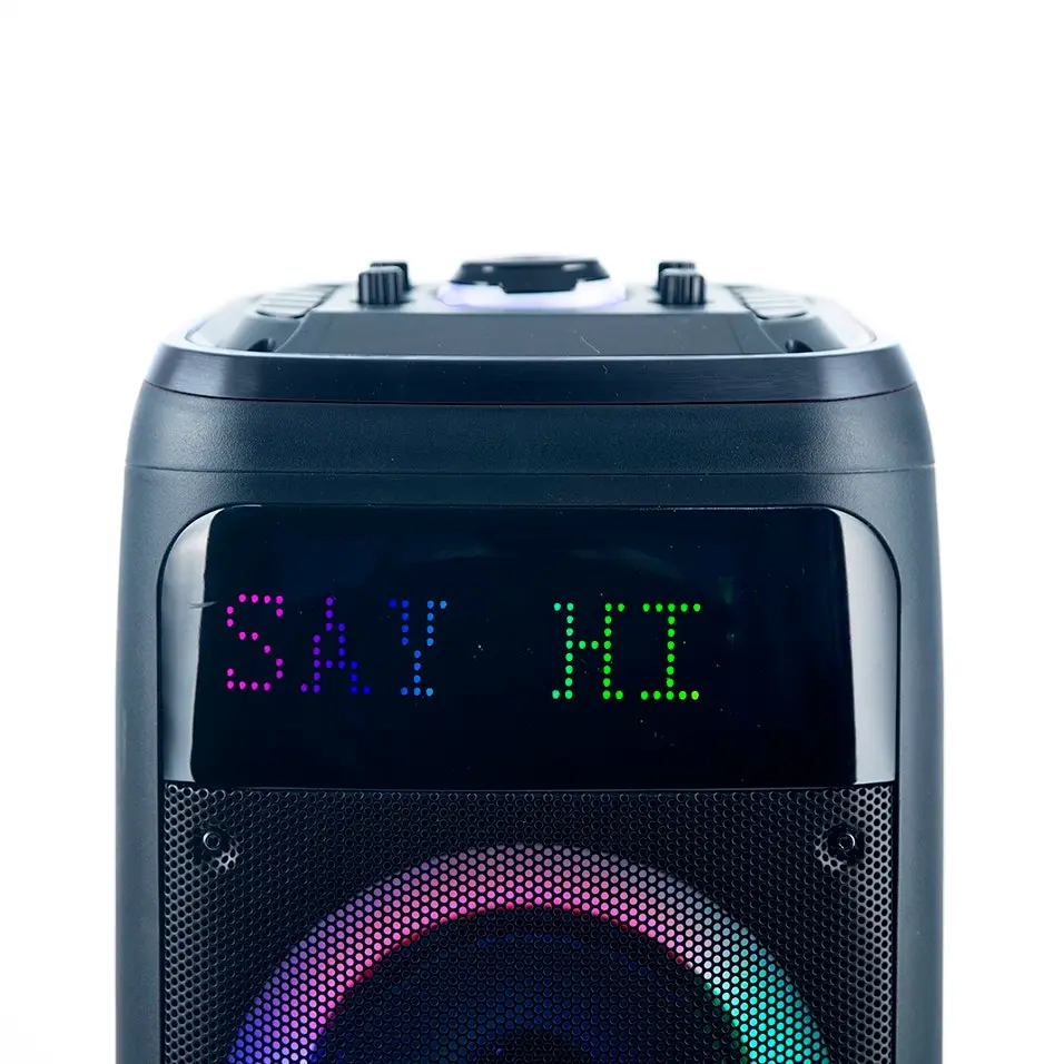 Laser RGB LED Party Speaker w/ Karaoke & Dual Mics, Messaging Panel