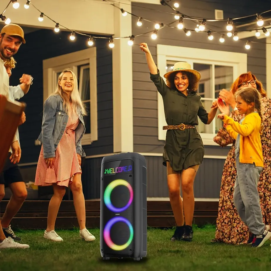 Laser RGB LED Party Speaker w/ Karaoke & Dual Mics, Messaging Panel