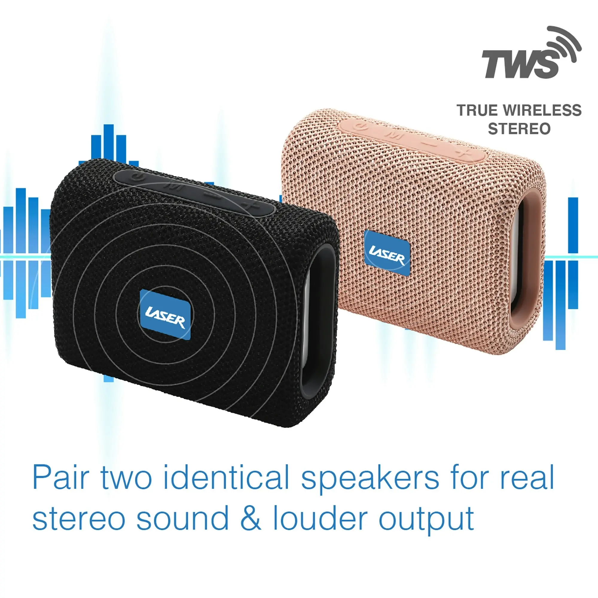 Laser Portable Wireless Speaker Black, FM, Bluetooth, Mic, Water Resistant