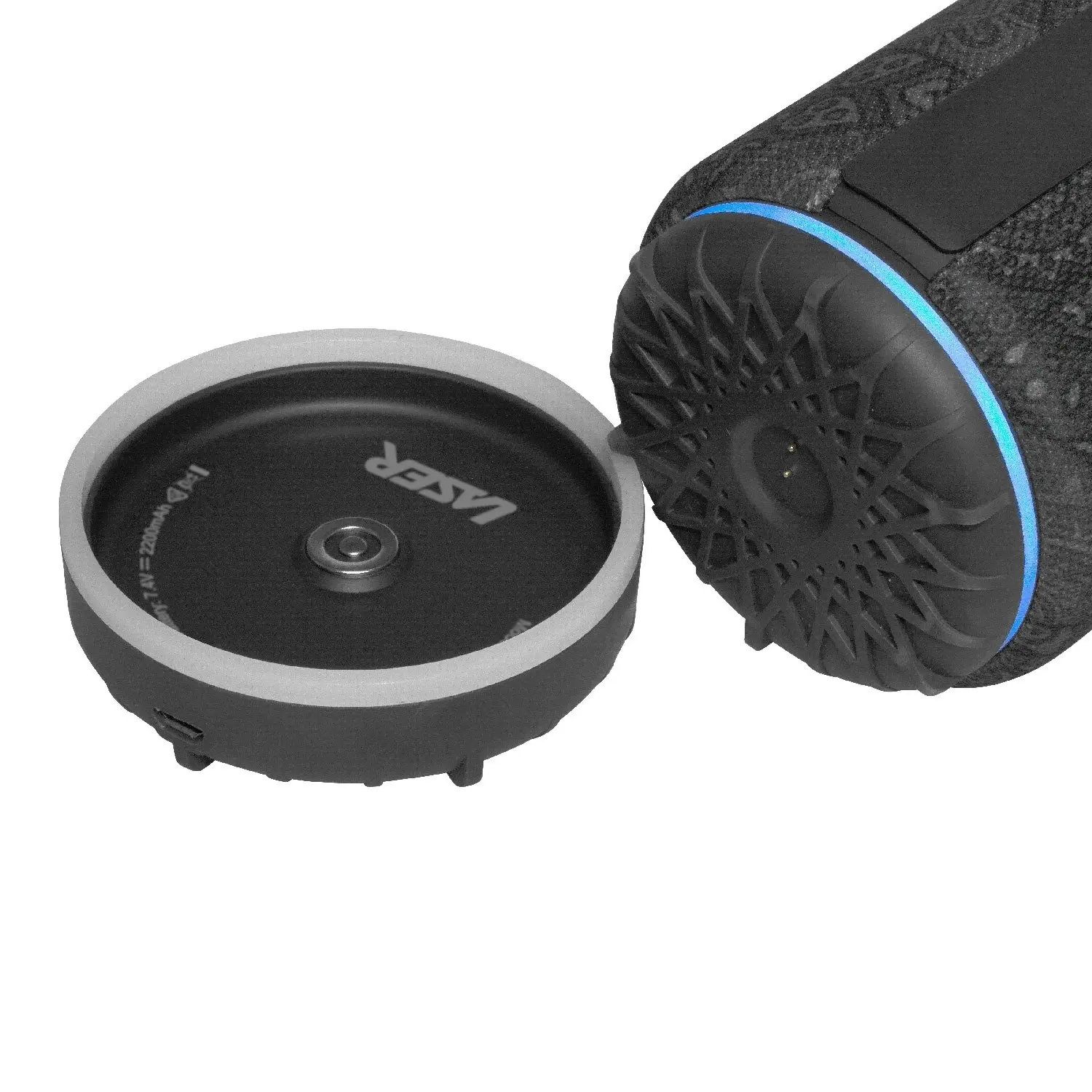 Stylish Laser Fabric Portable Bluetooth Speaker with Charging Dock | 8-Hour Batt