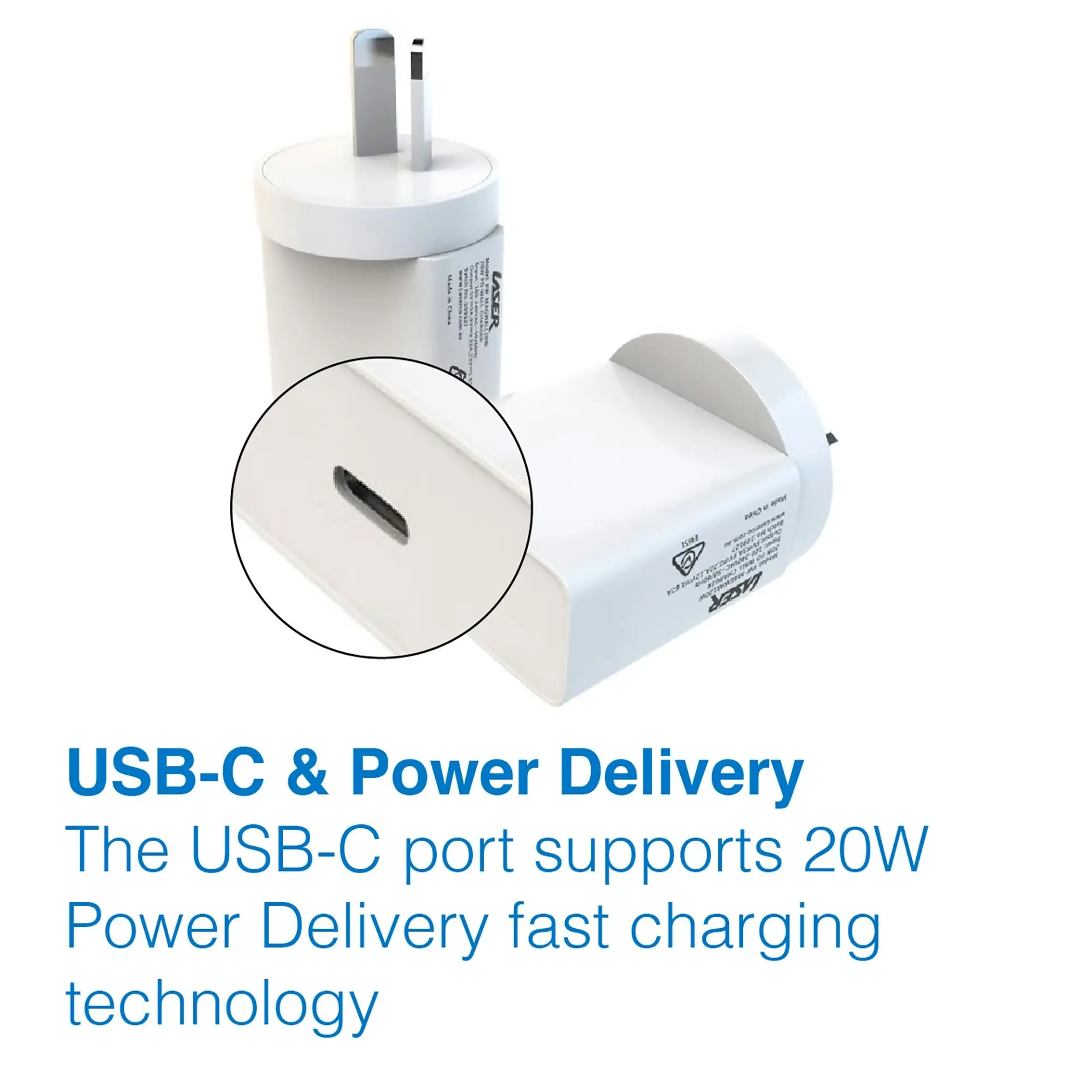 Laser ChargeCore USB-C 20W PD Fast Wall charger Power Delivery Android Apple