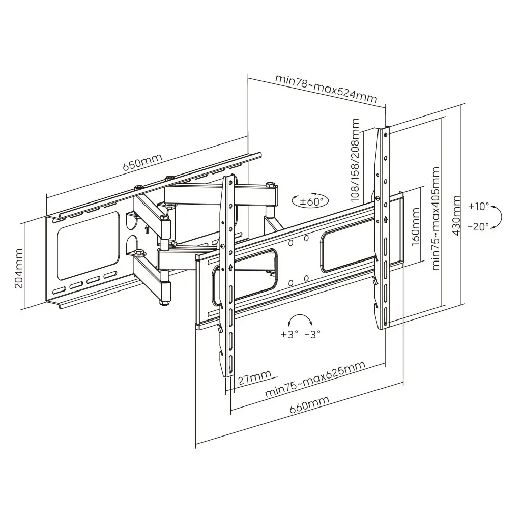 Laser Large Full-Motion TV Mount Compatible with Most Major Brands, Fits 32-70"