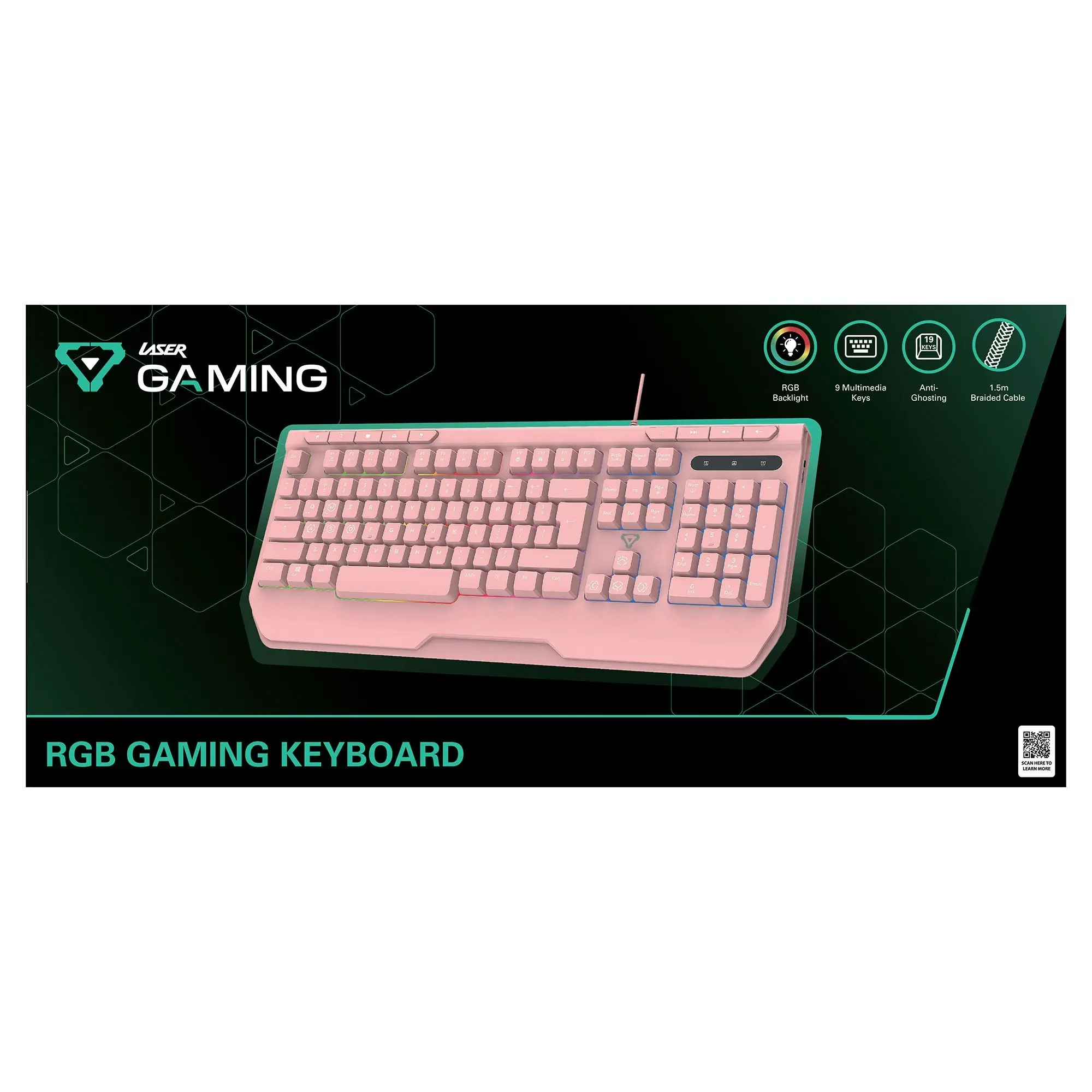 Laser USB Wired Mechanical Gaming Keyboard RGB LED Backlit PC 104 Keys Pink