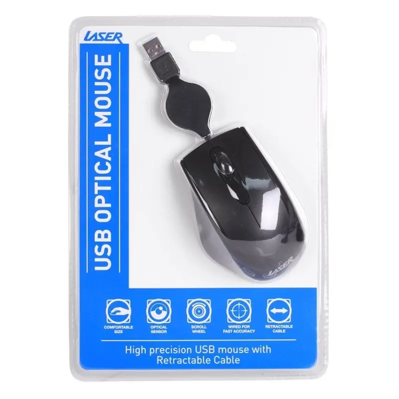 Retractable USB Mouse Optical 3D in Black