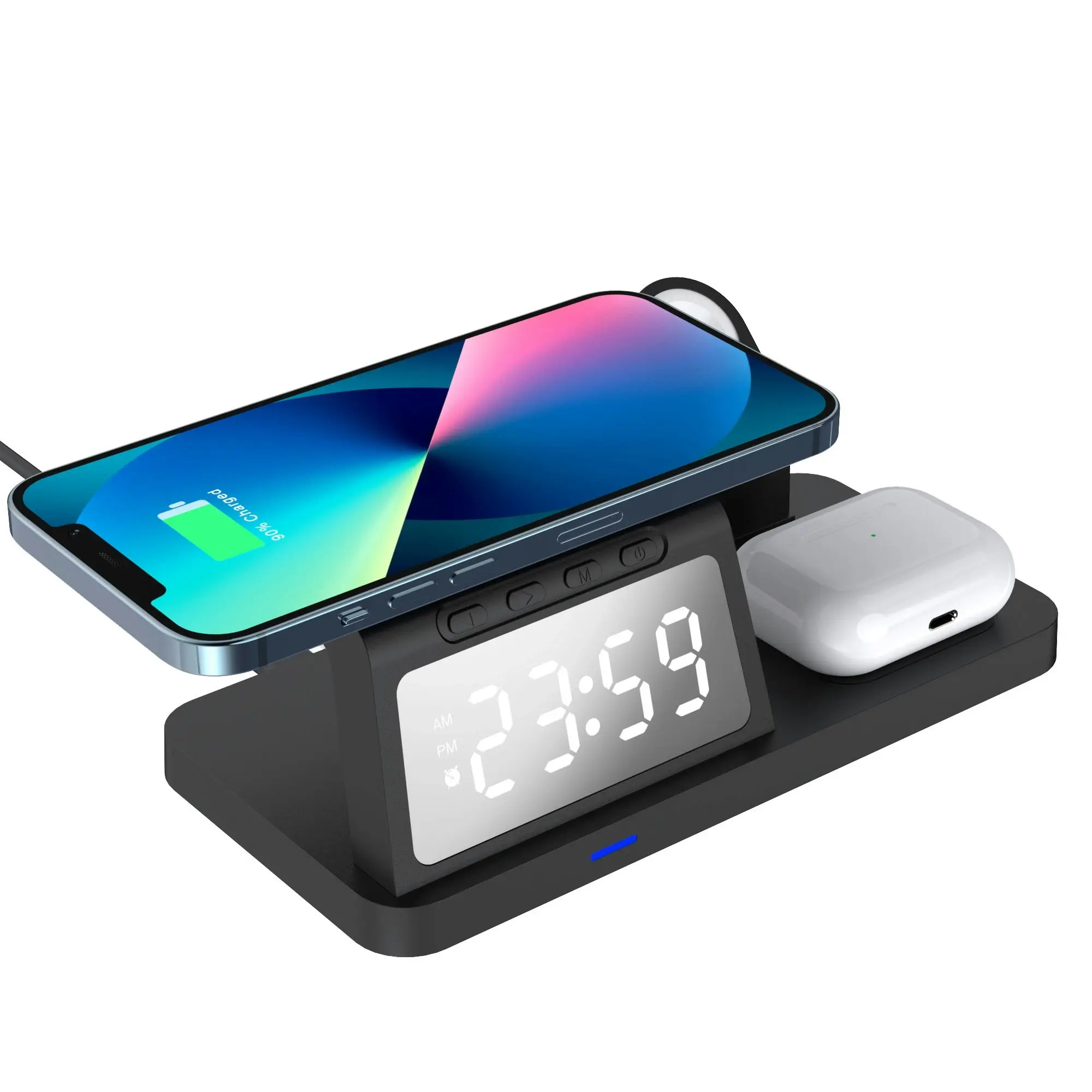 Laser 3-in-1 Wireless Charging Station - Alarm Clock for Smart phone and Watch