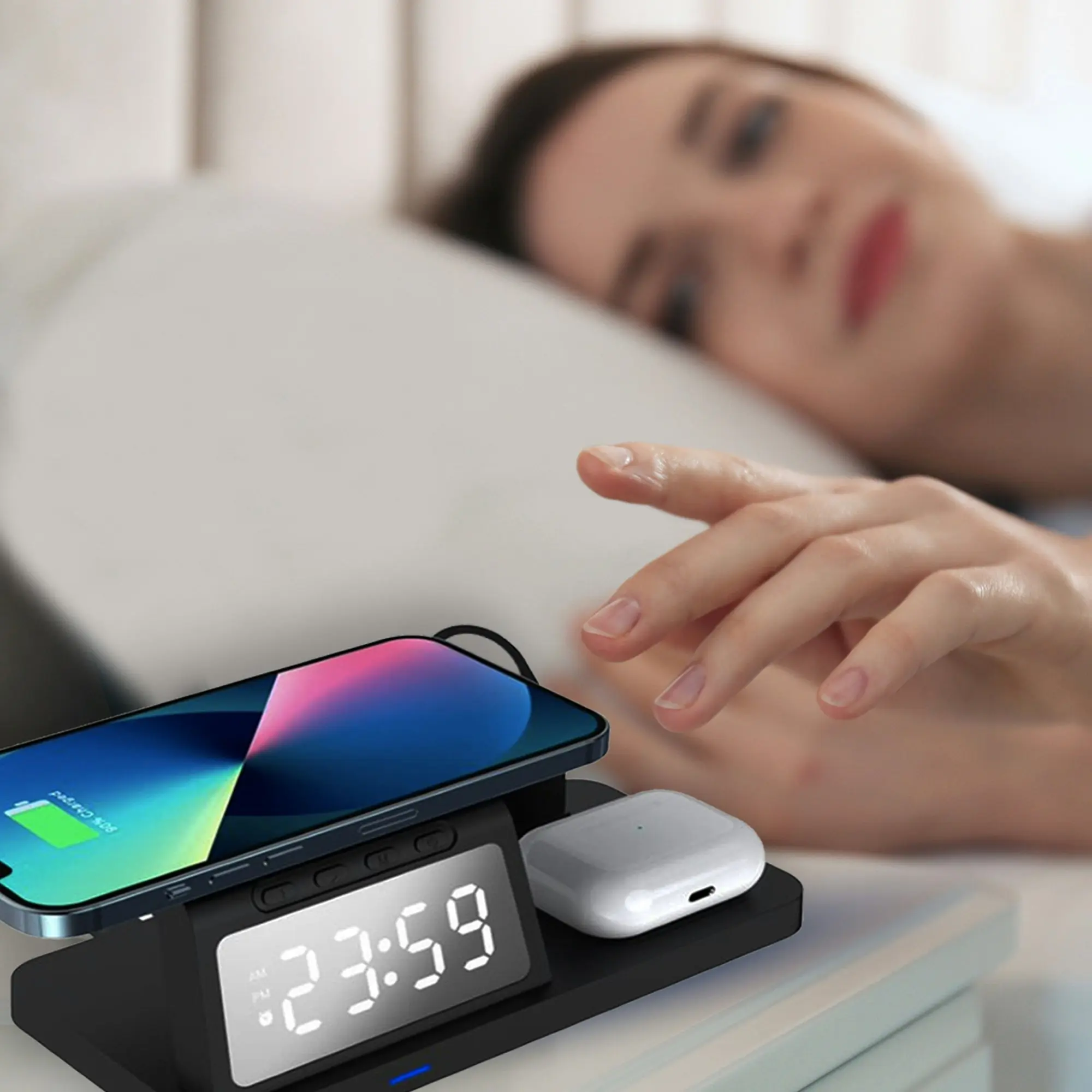 Laser 3-in-1 Wireless Charging Station - Alarm Clock for Smart phone and Watch