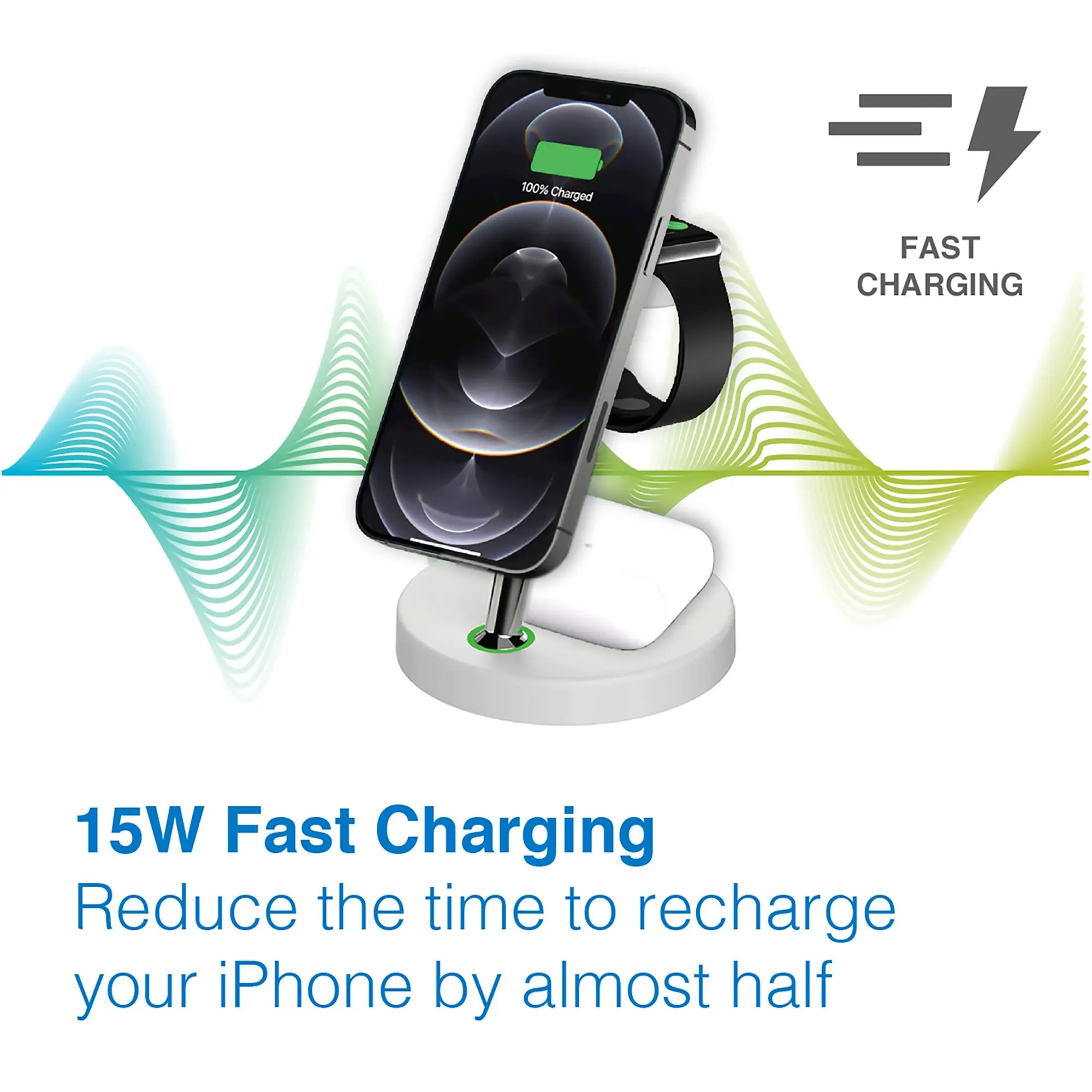 Laser Chargecore 3 in 1 Wireless Charging Station for Apple - White