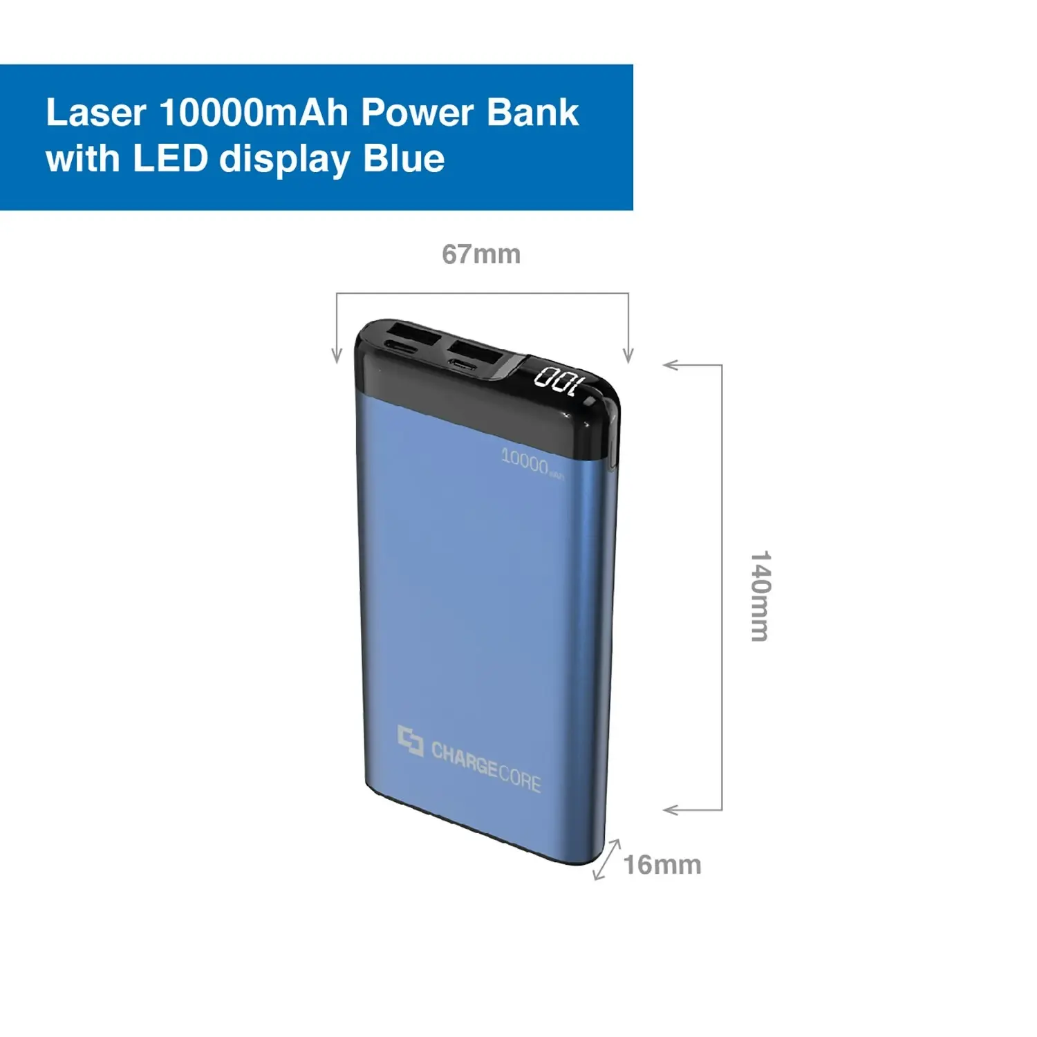 PowerBank 10000mAh USB-C USB A 18W PD Fast Charge Blue