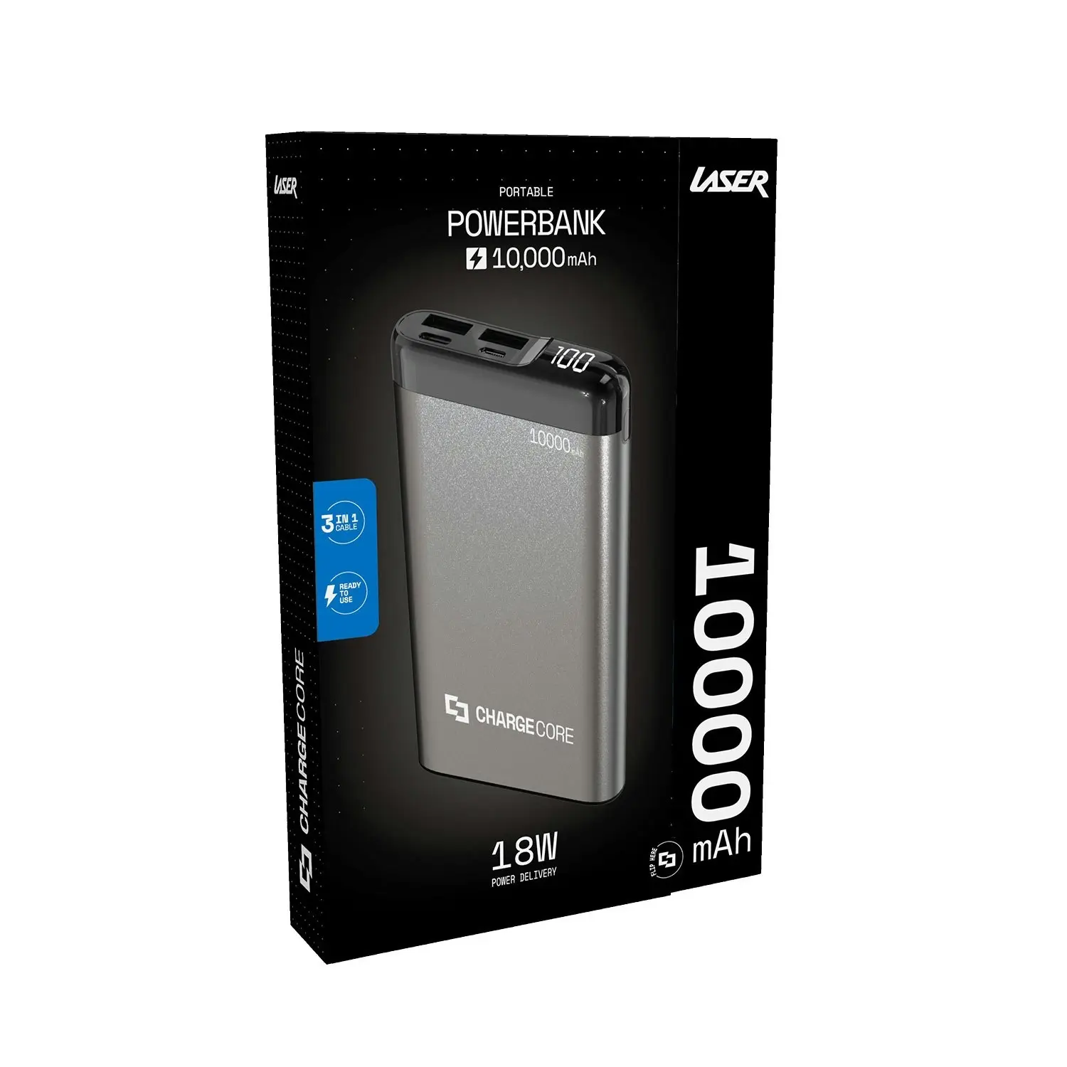 Power Bank 10000mAh USB-C USB A 18W PD Fast Charge Silver