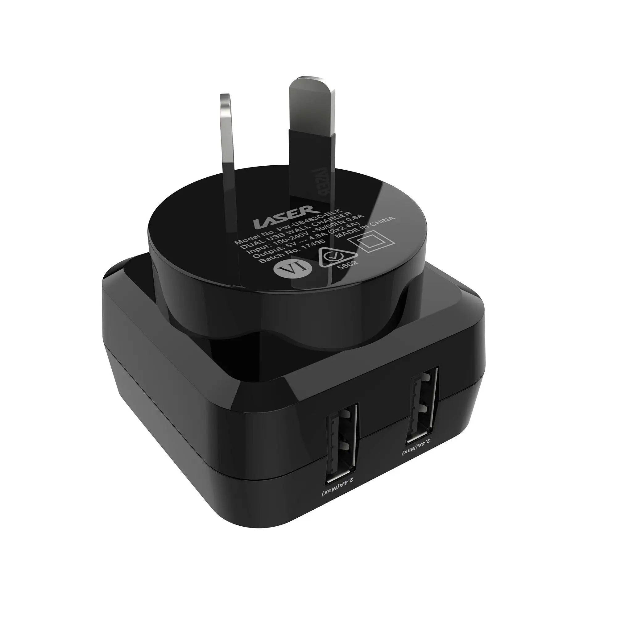 24W Dual 2.4 A USB Fast Wall Charger with 3 in 1 Charging Cable Black