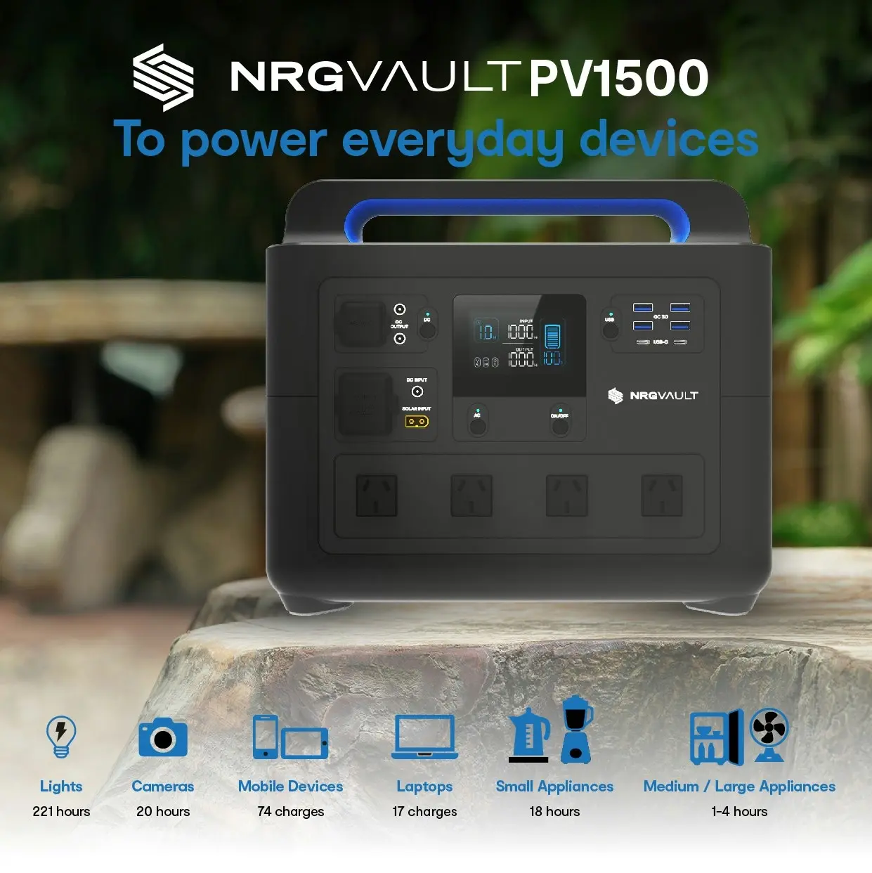 NRGVault Portable Lithium Power Station 1500W 1228Wh Solar