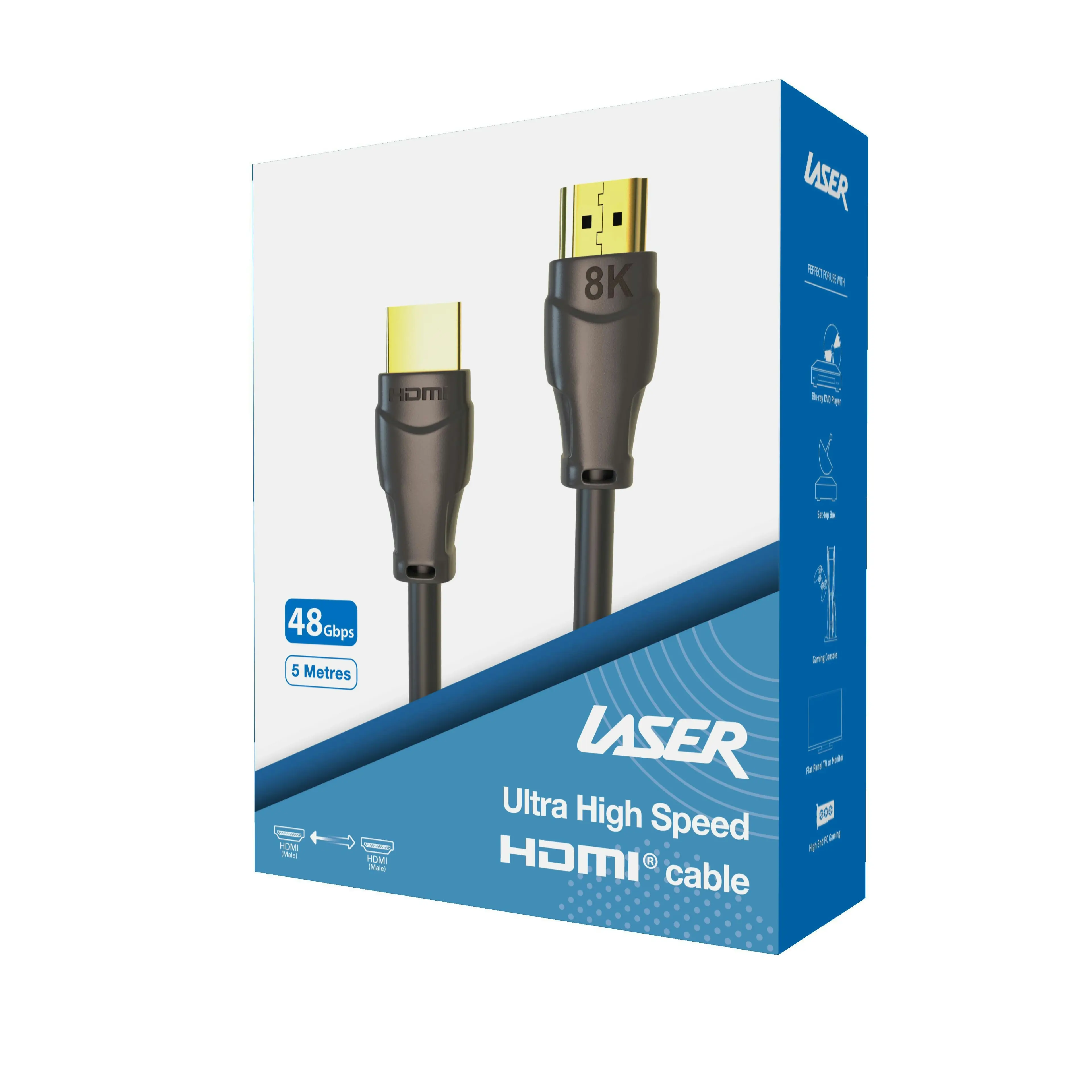 Laser 8K Gold HDMI 2.1 Cable - 5m, Perfect for High-Definition Displays