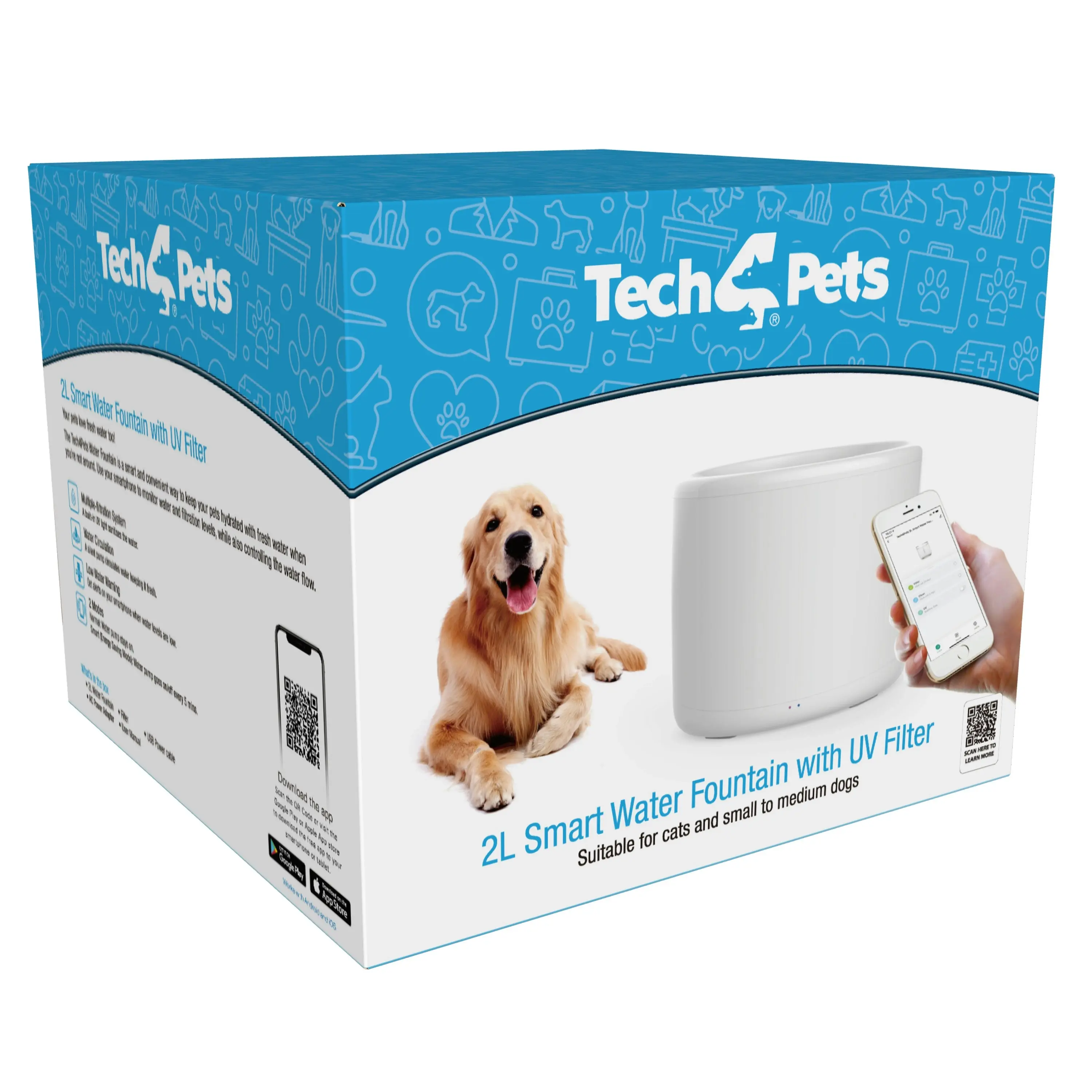 Tech 4 Pets 2L Smart Water Fountain, WiFi, Smatphone App