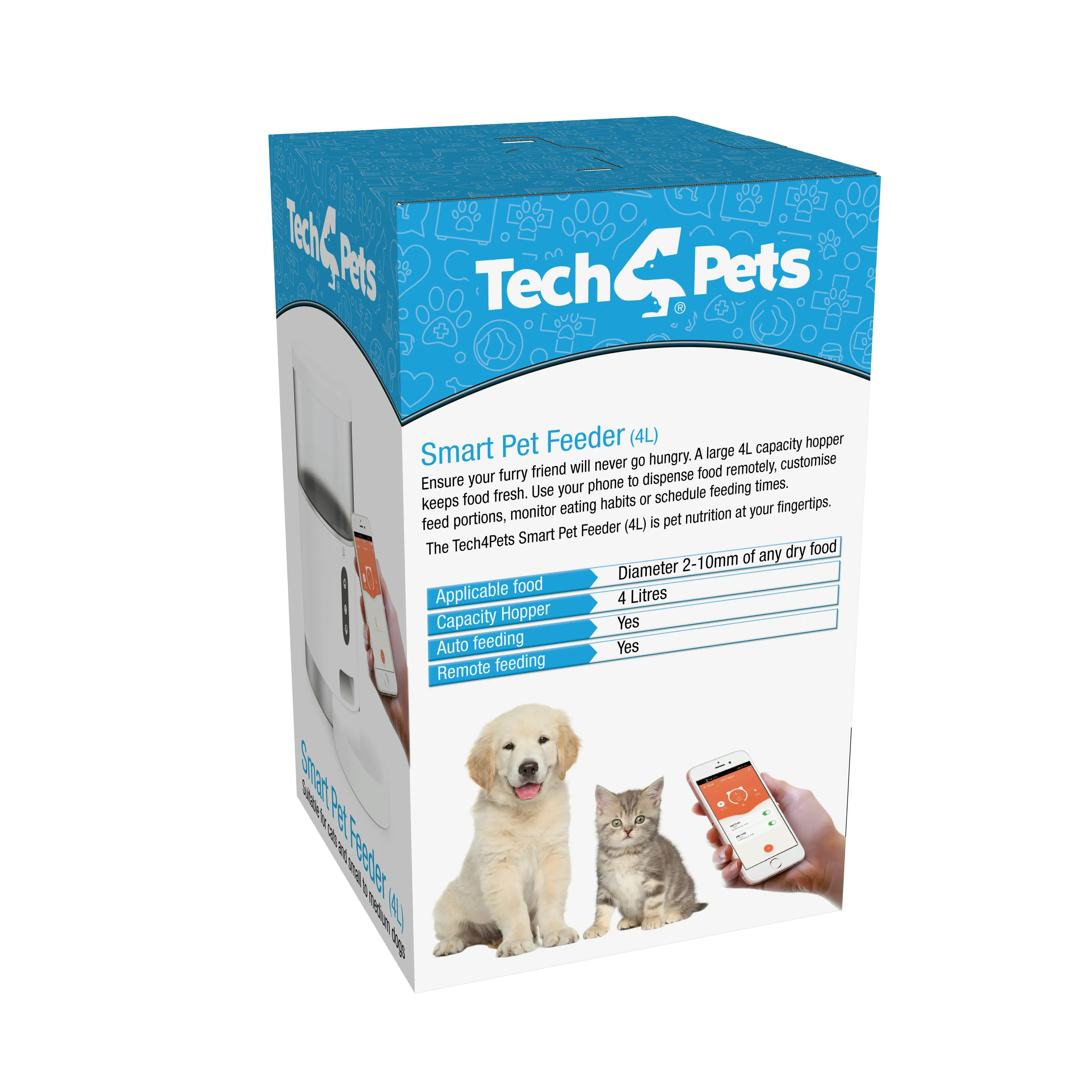 Tech4Pets 4L Smart Pet Feeder - Auto/Remote Feeding, App Control, Food Tracking