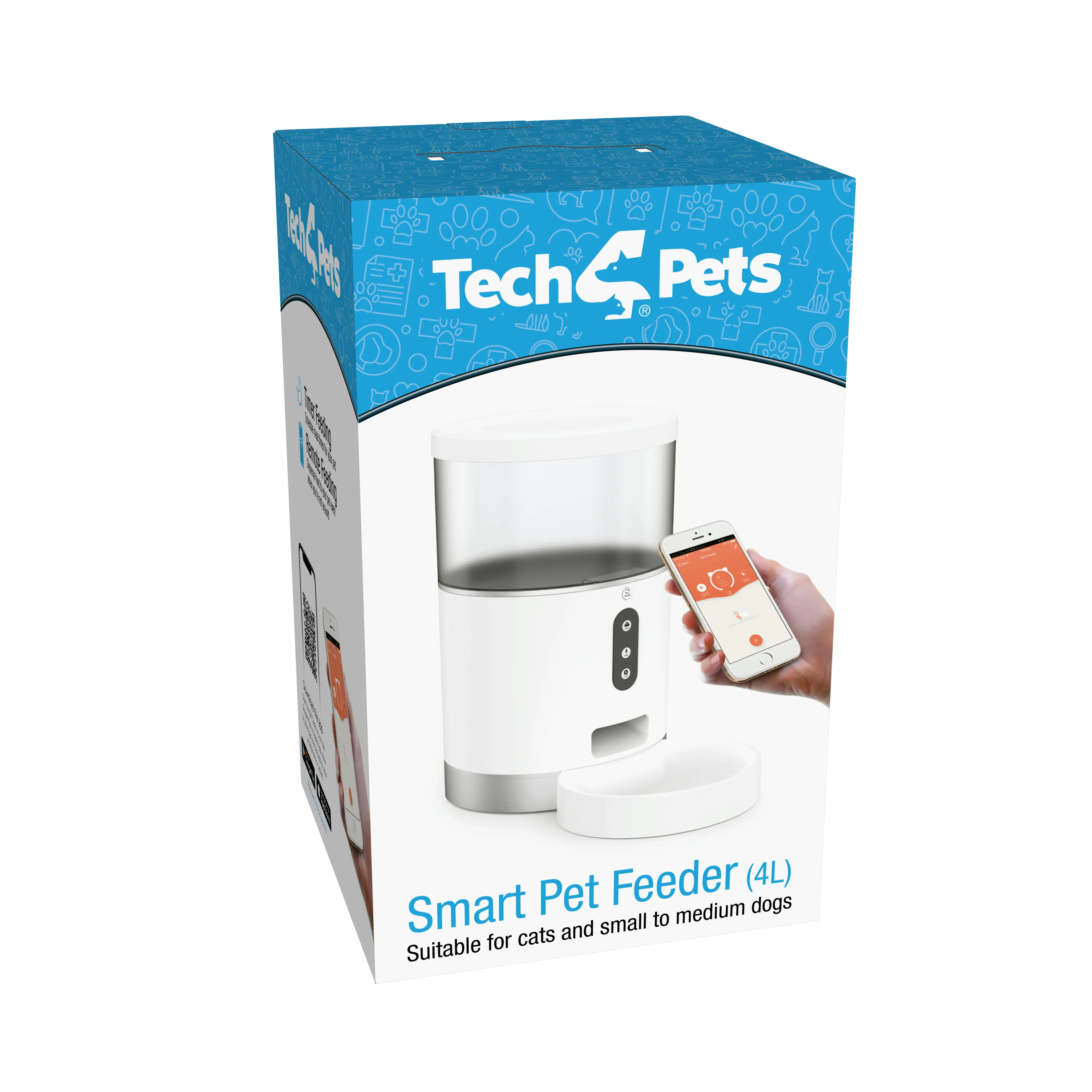 Tech4Pets 4L Smart Pet Feeder - Auto/Remote Feeding, App Control, Food Tracking